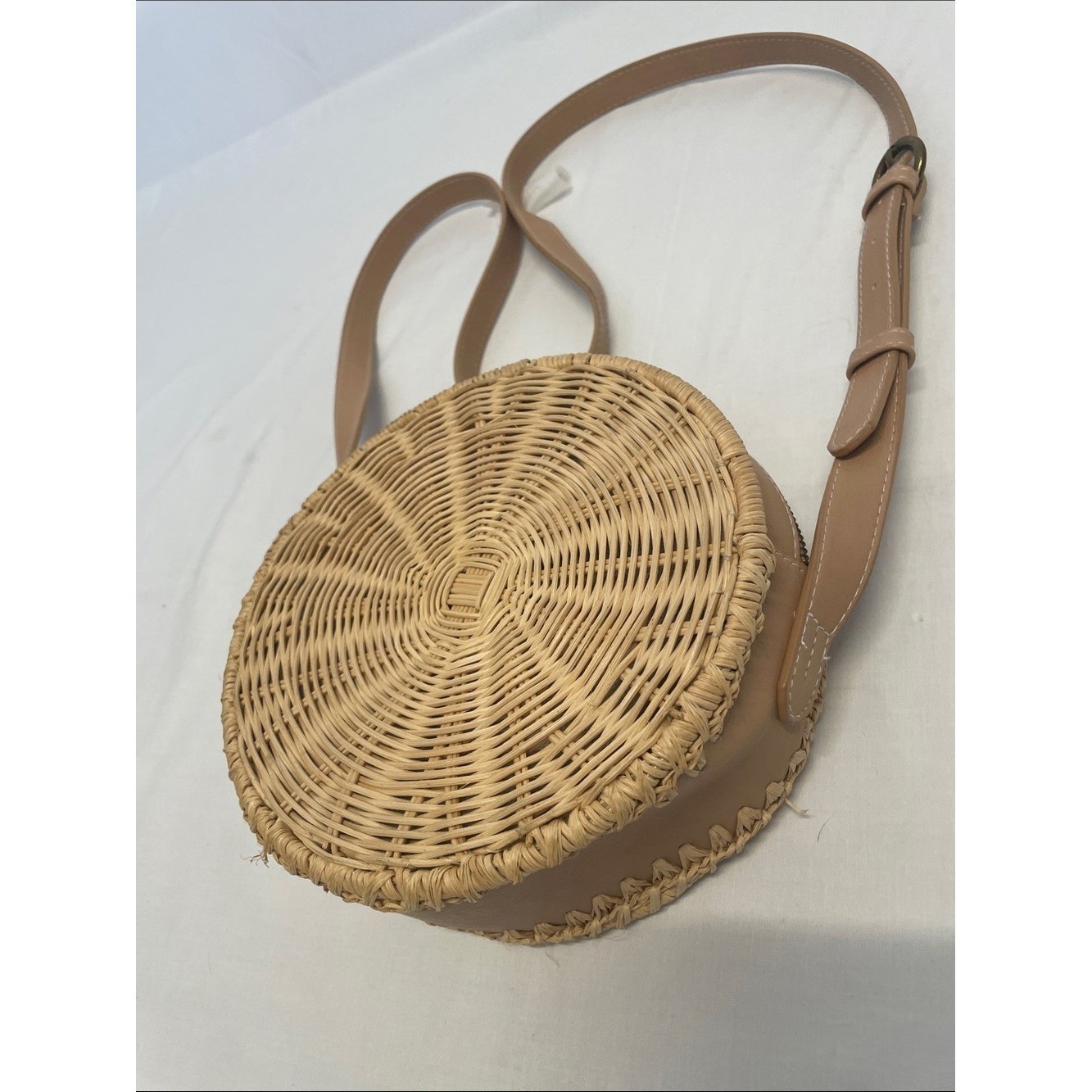 Woven Round Crossbody Bag in Natural Tan