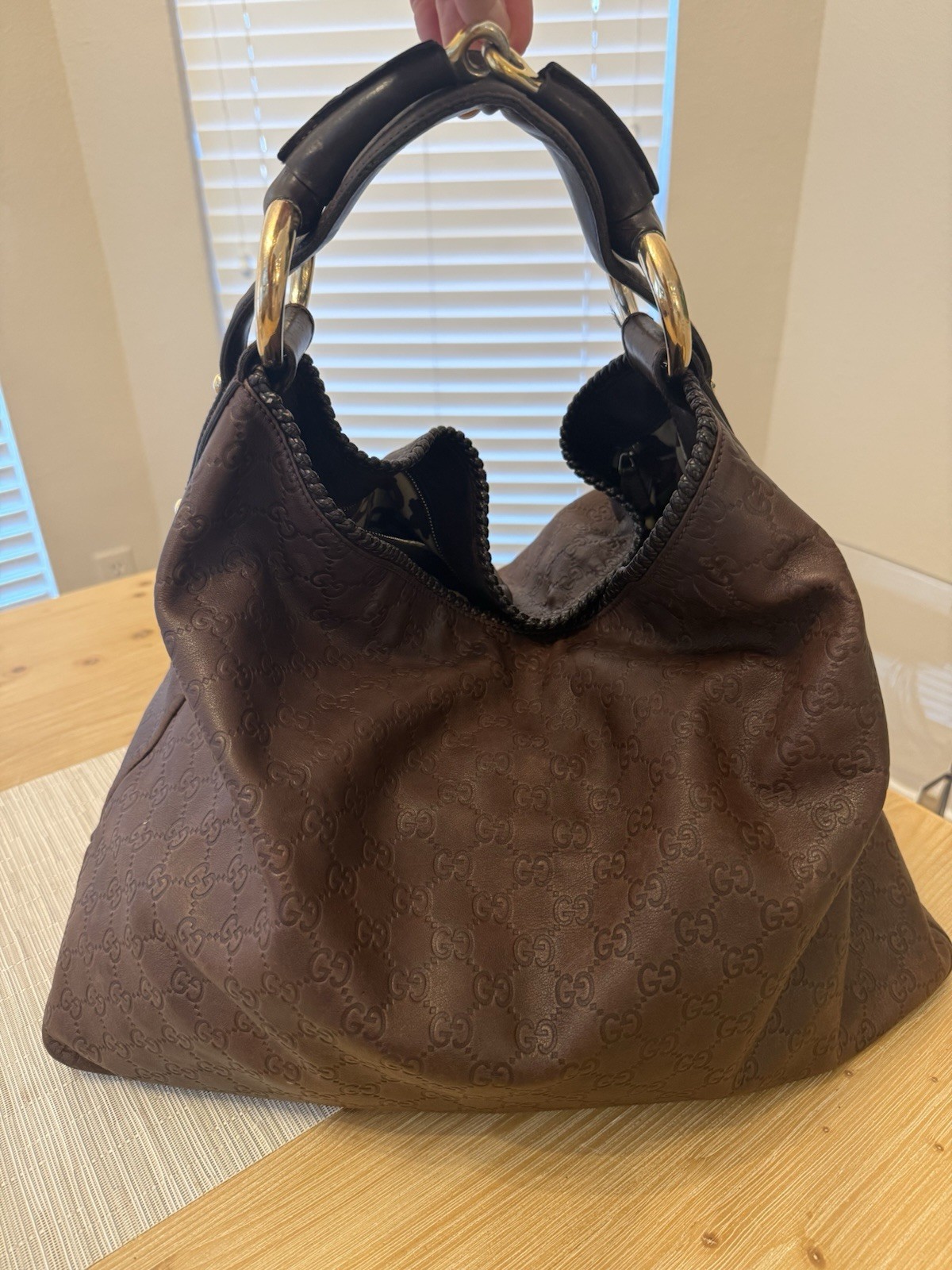 Authentic Gucci Guccissima Leather Horsebit Hobo Shoulder Bag Brown 114900 Italy