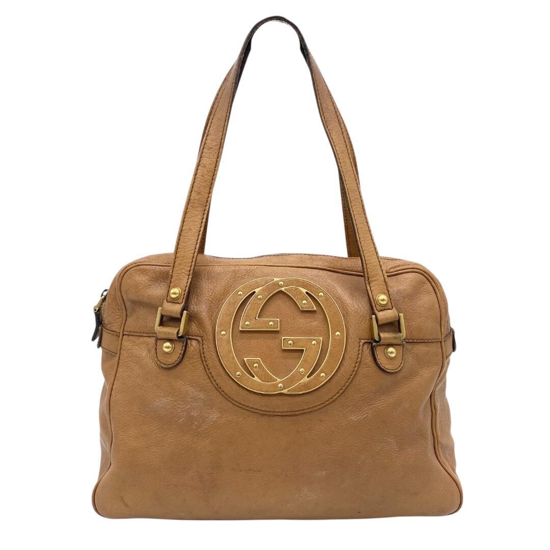 Gucci Blondie Brown Leather Tote Bag Interlocking G Gold Hardware Women