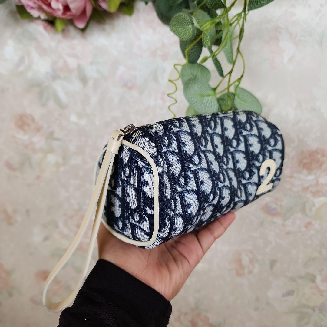 Christian Dior Logo Pouch Blue Approx 8x4x3 inches Used From Japan