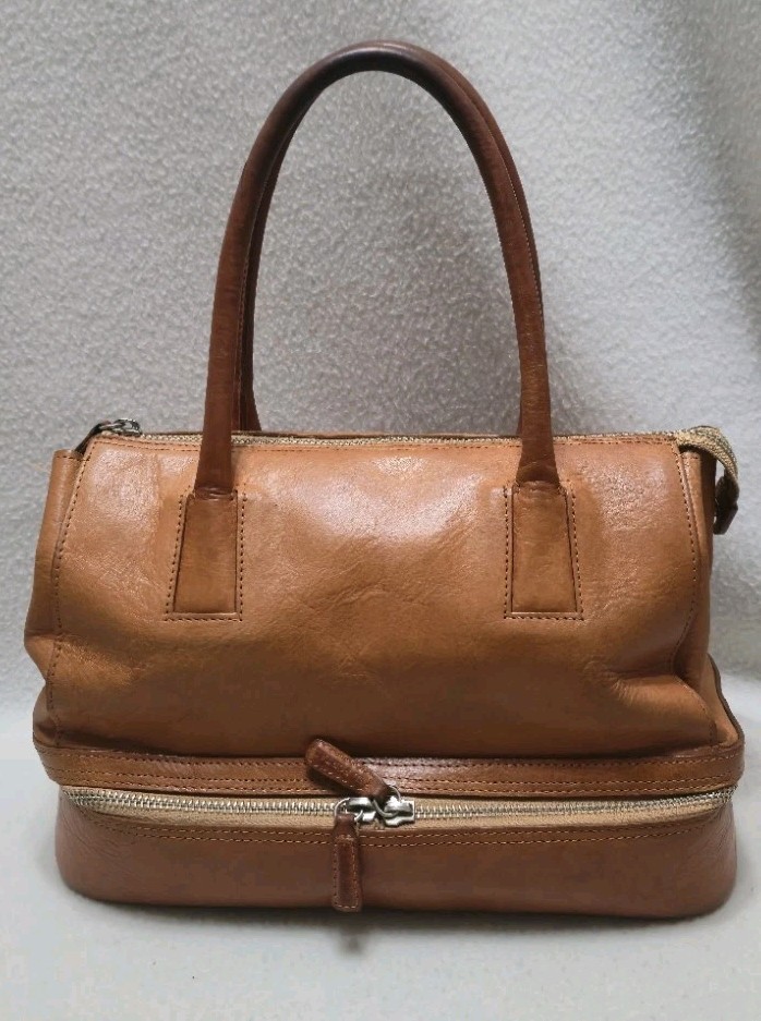El Portal Brown Leather Handbag Purse Double Handle Satchel Zip Bottom Conceal
