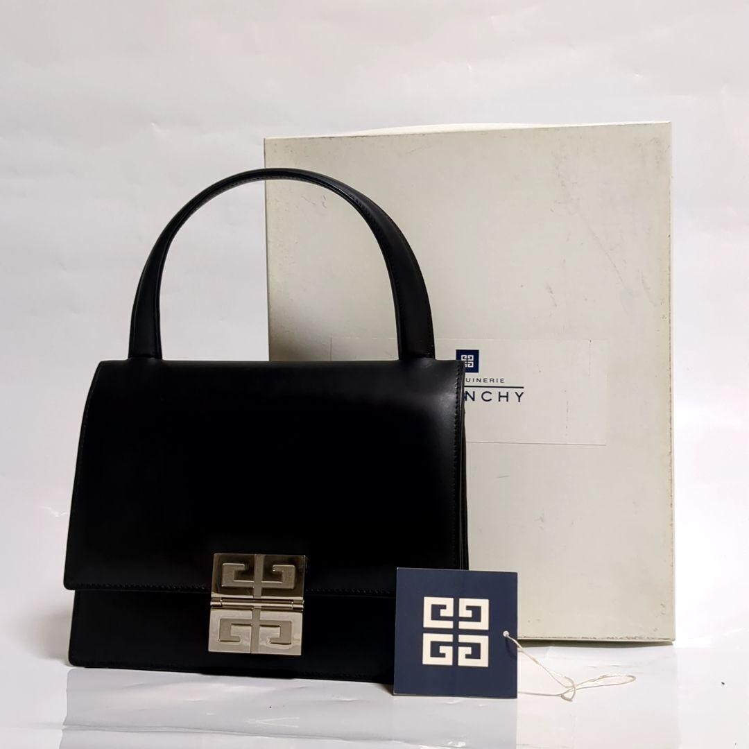 Givenchy Black Leather Handbag Logo Hardware Double Handle Box 22x17x9cm
