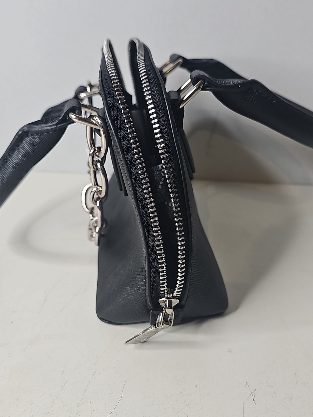 Steve Madden Bfaith Mini Crossbody Bag Black with Silver Toned Chain Accent