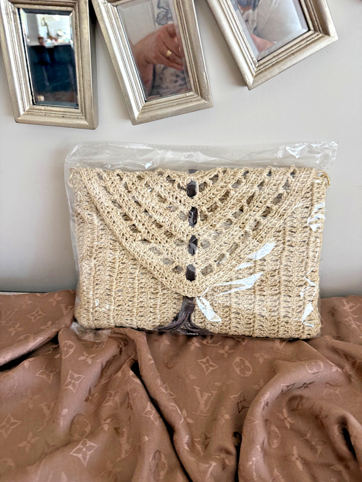 Beautiful Rufia Clutch Cross Body Purse Handmade approx. 12x8x2″