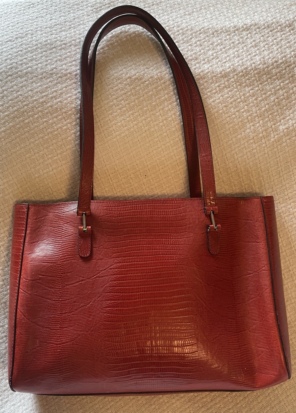 ANN TAYLOR Red Leather Reptile Print Handbag Purse Bag-NICE