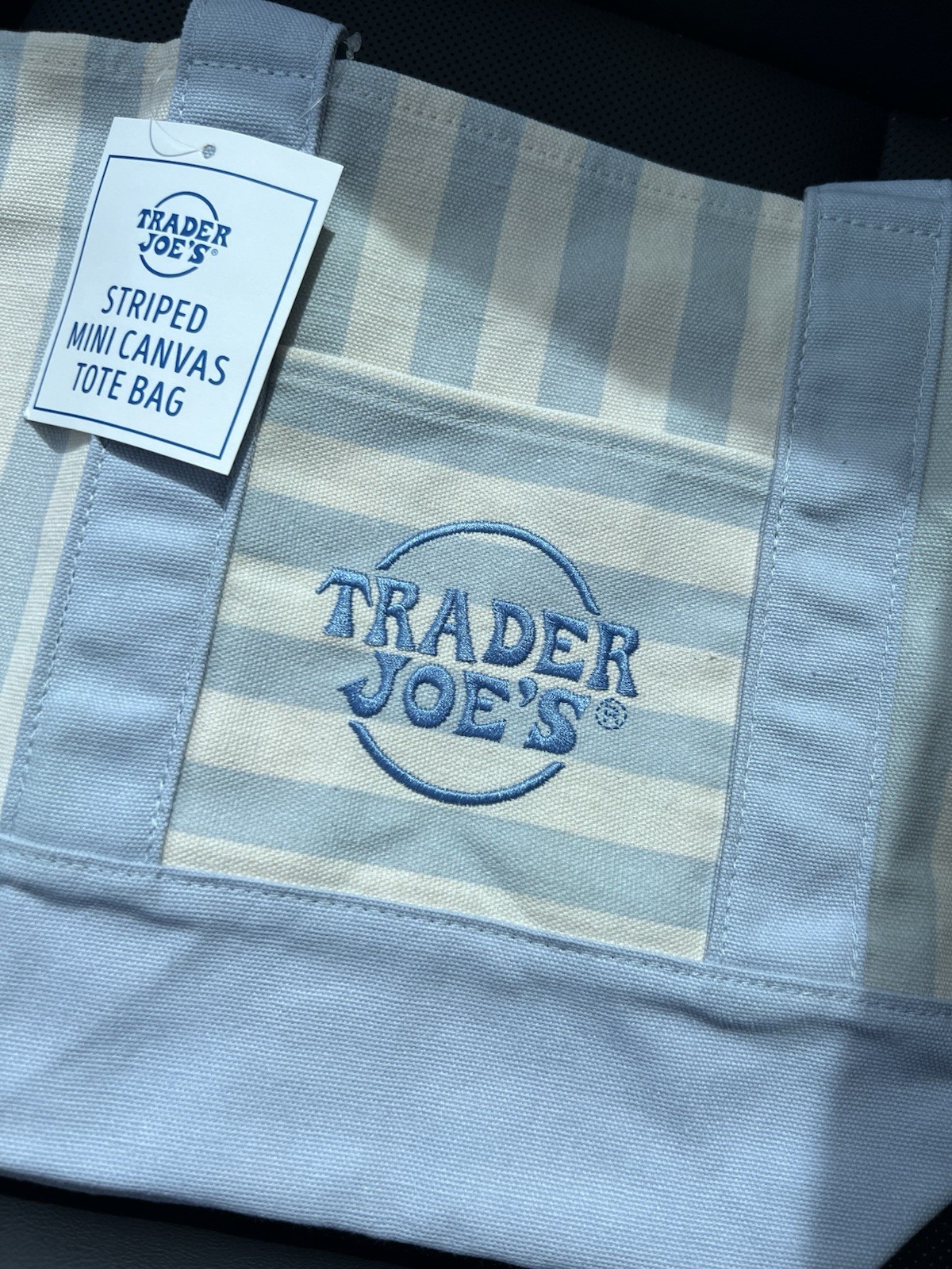 Trader Joe’s Mini Canvas Tote Bag Striped Limited Edition BLUE Stripe