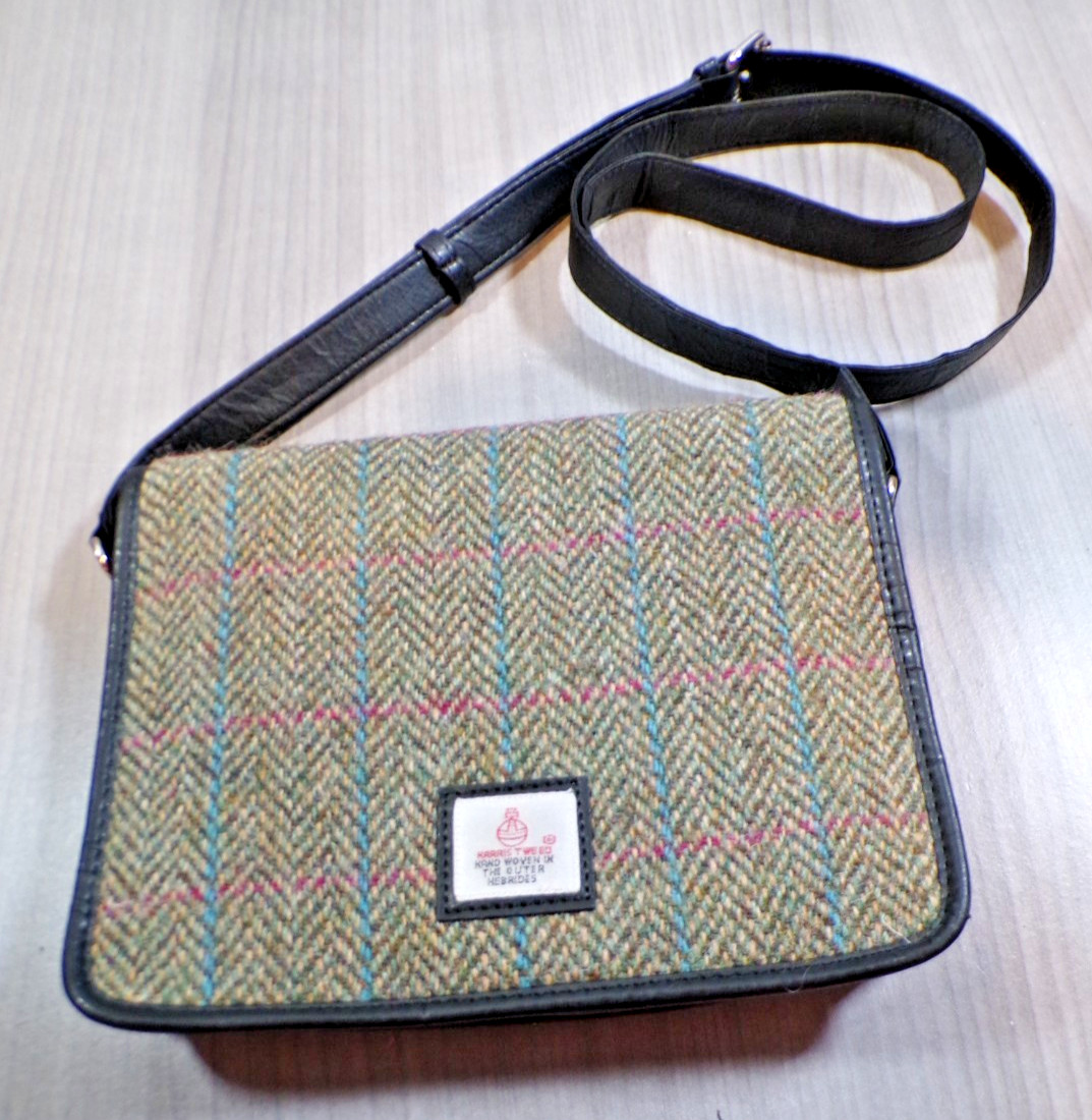 Harris Tweed Herringbone Crossbody Bag Maccessori Snap Closure Leather Strap