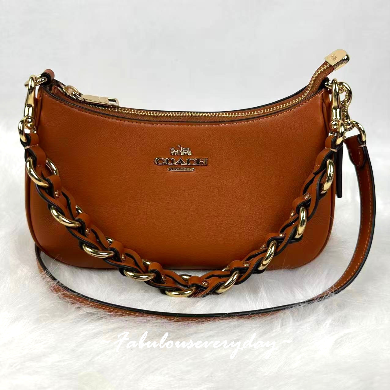 Coach Teri Shoulder Bag Crossbody In Leather/Gold/Amber Brown CEA66 NWT