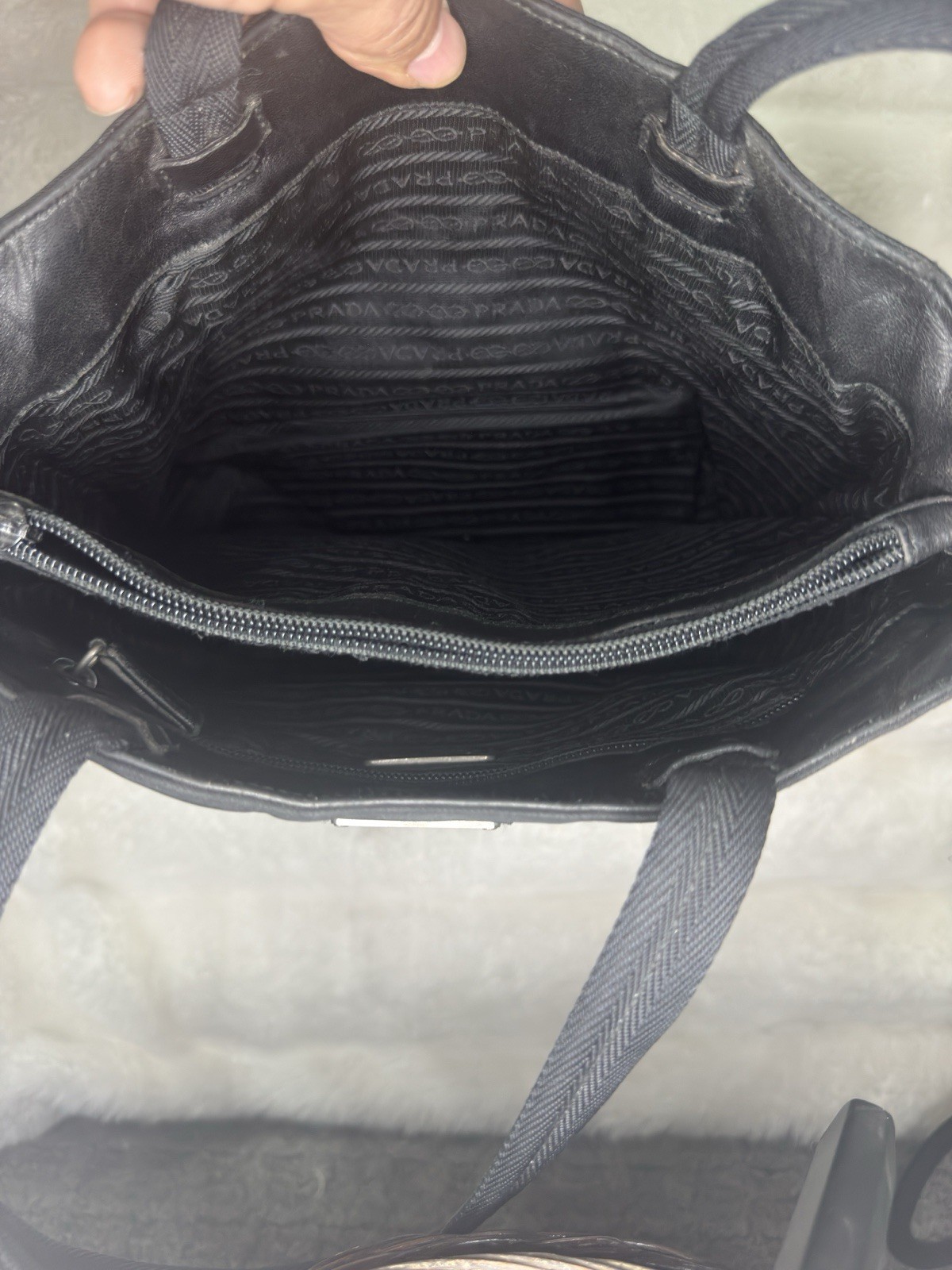 Prada Tessuto Triangle Logo Plate Nylon 2way Black Shoulder Tote Hand Bag