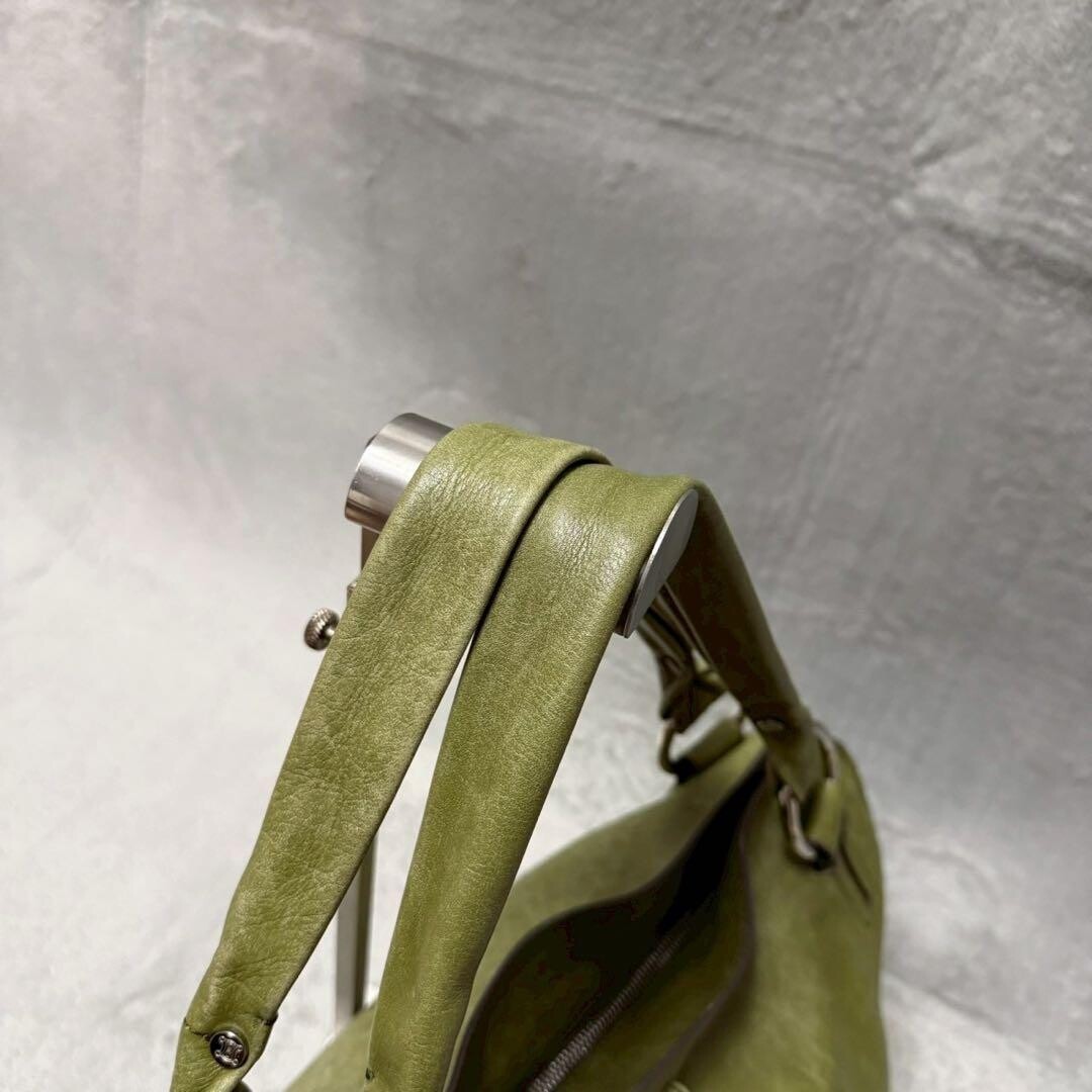 CELINE Handbag Leather Olive Green Vintage Authentic From Japan
