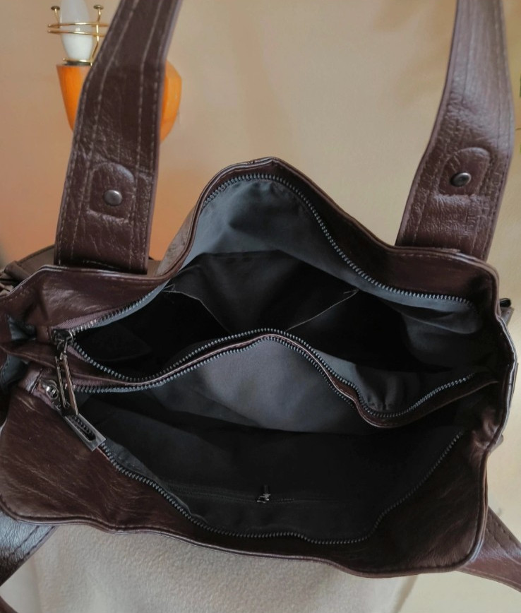 Large Vintage Hobo Bag Faux Leather Multi-Pocket Shoulder Tote & Crossbody