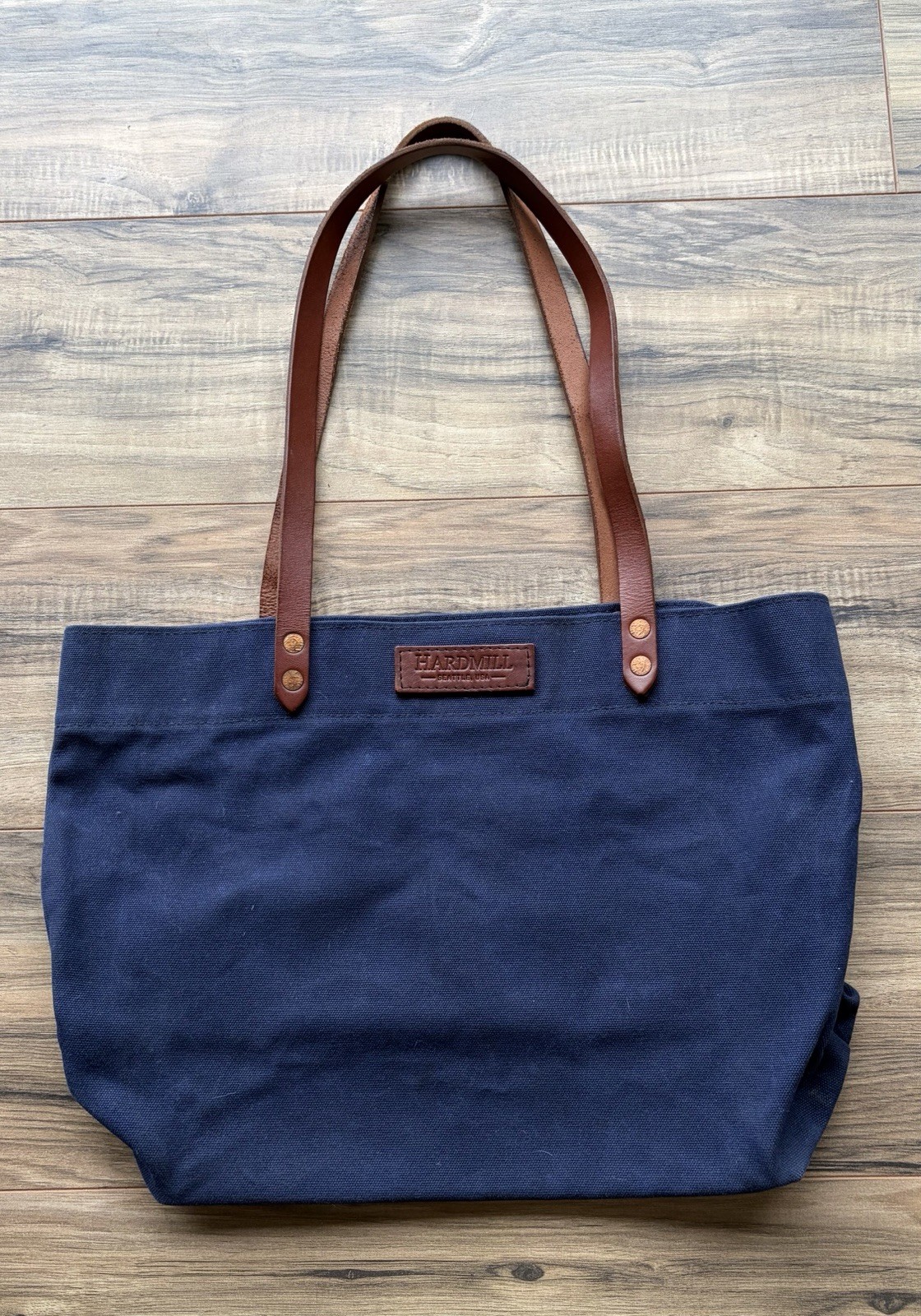 HARDMILL SEATTLE NAVY Heavy Duty CANVAS MARKET TOTE LEATHER PURSE Carryall