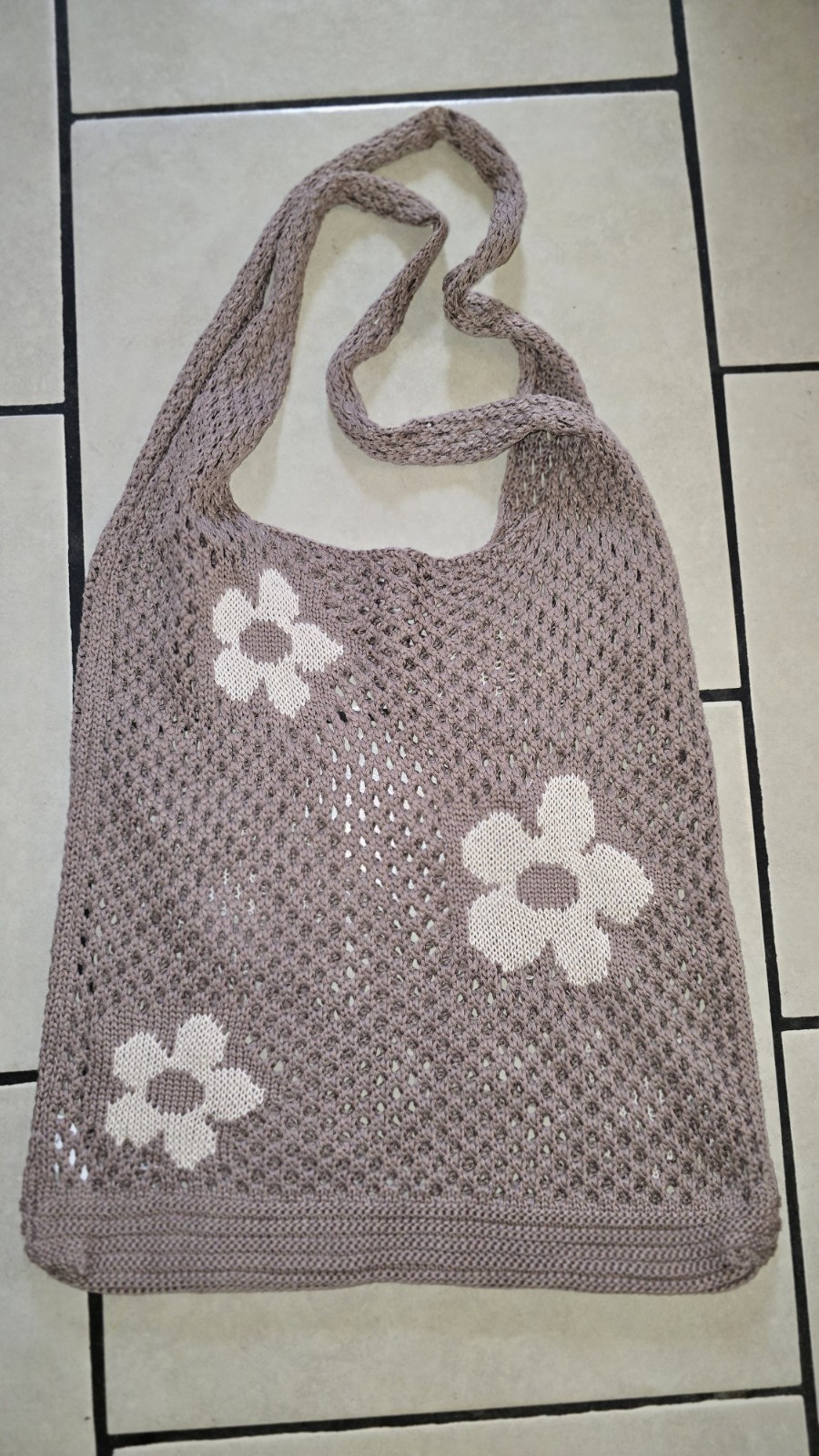 Crochet Handbag 100% Viscose Woven Knit Hobo Tote Bag Brown Purse