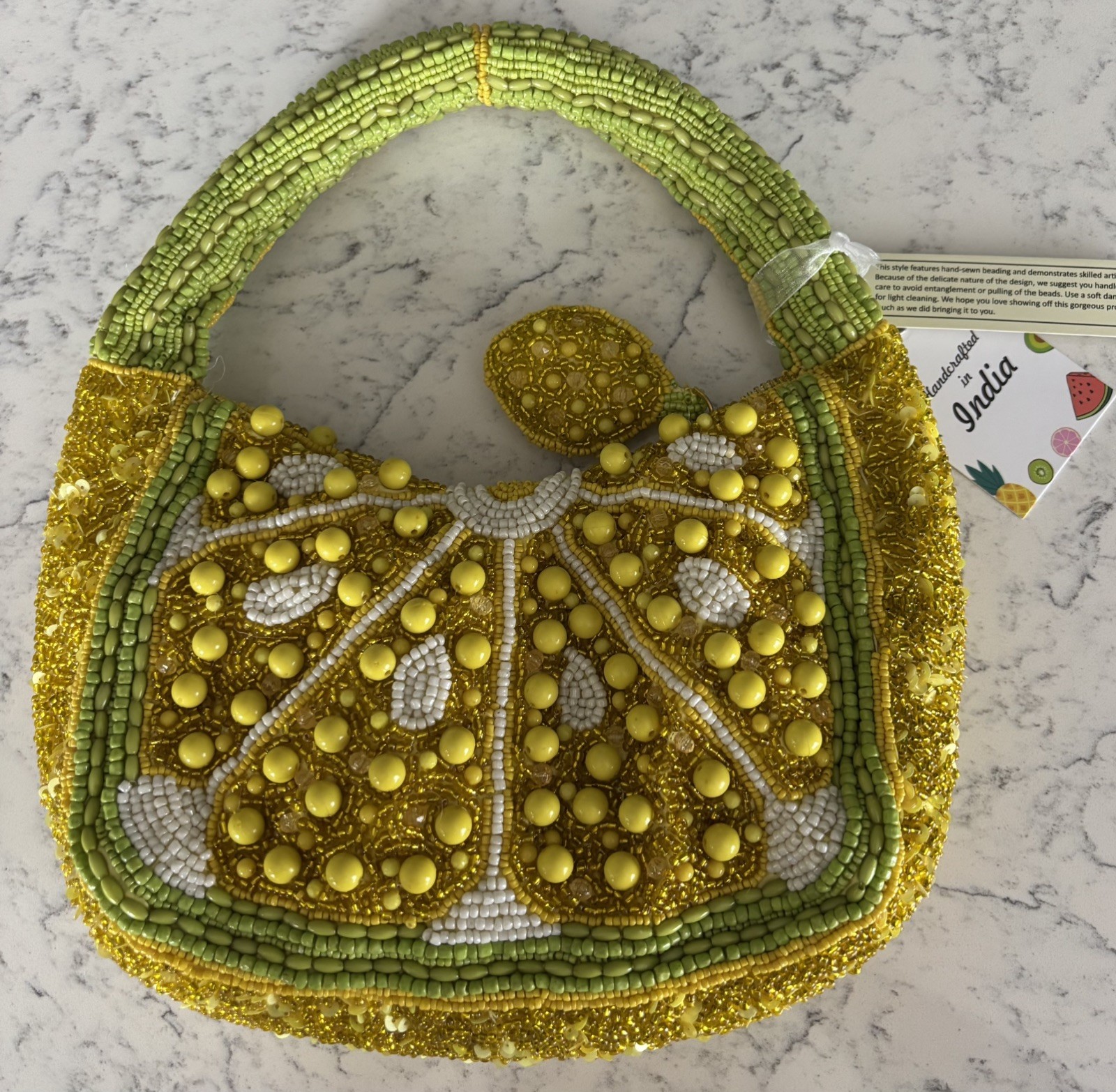 Handcrafted in India Lemon Fruit Beaded Bag Viral purse – Brand New