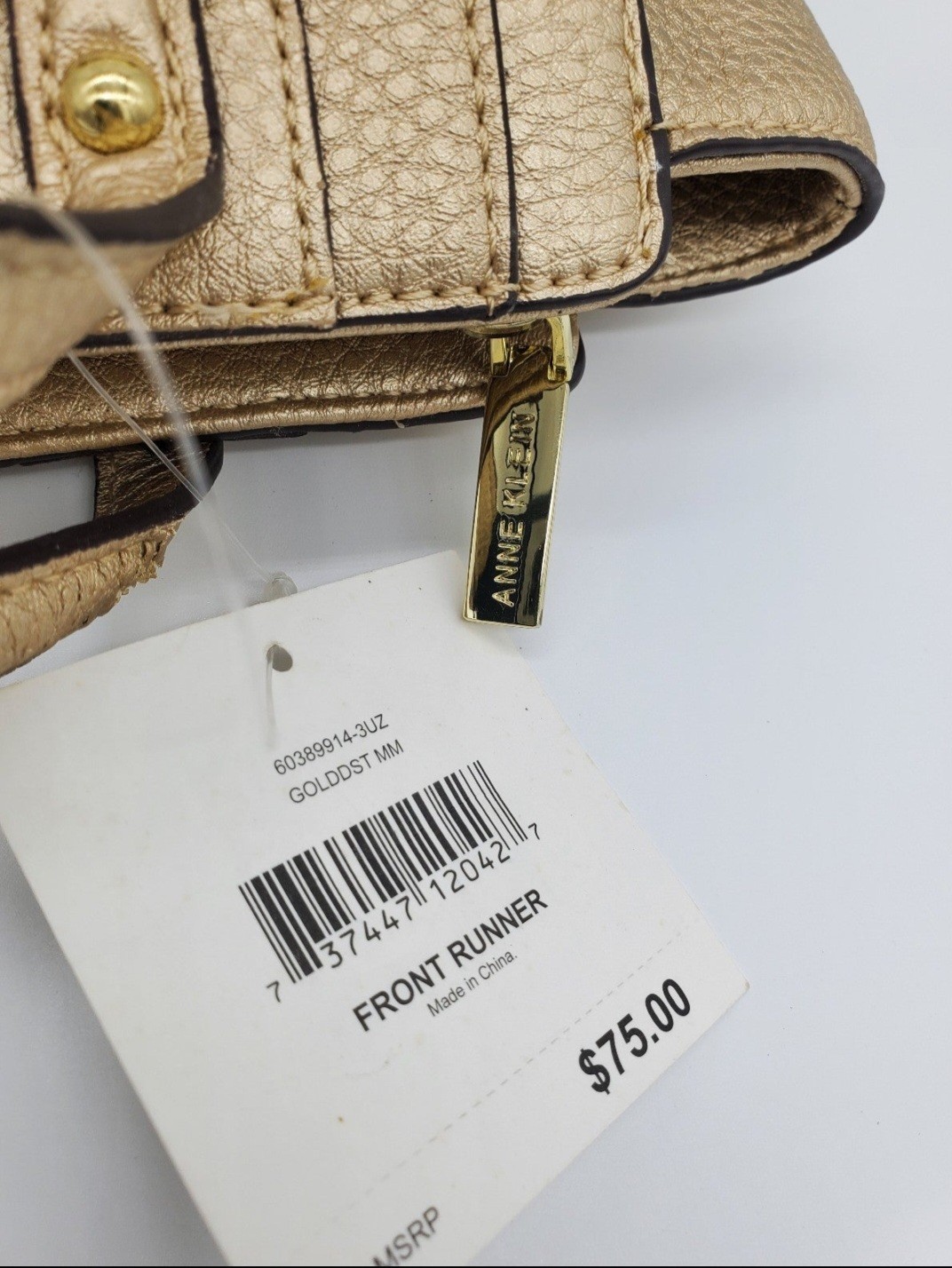 Anne Klein Front Runner Gold-Dust Pebbled Faux Leather Tote NWT