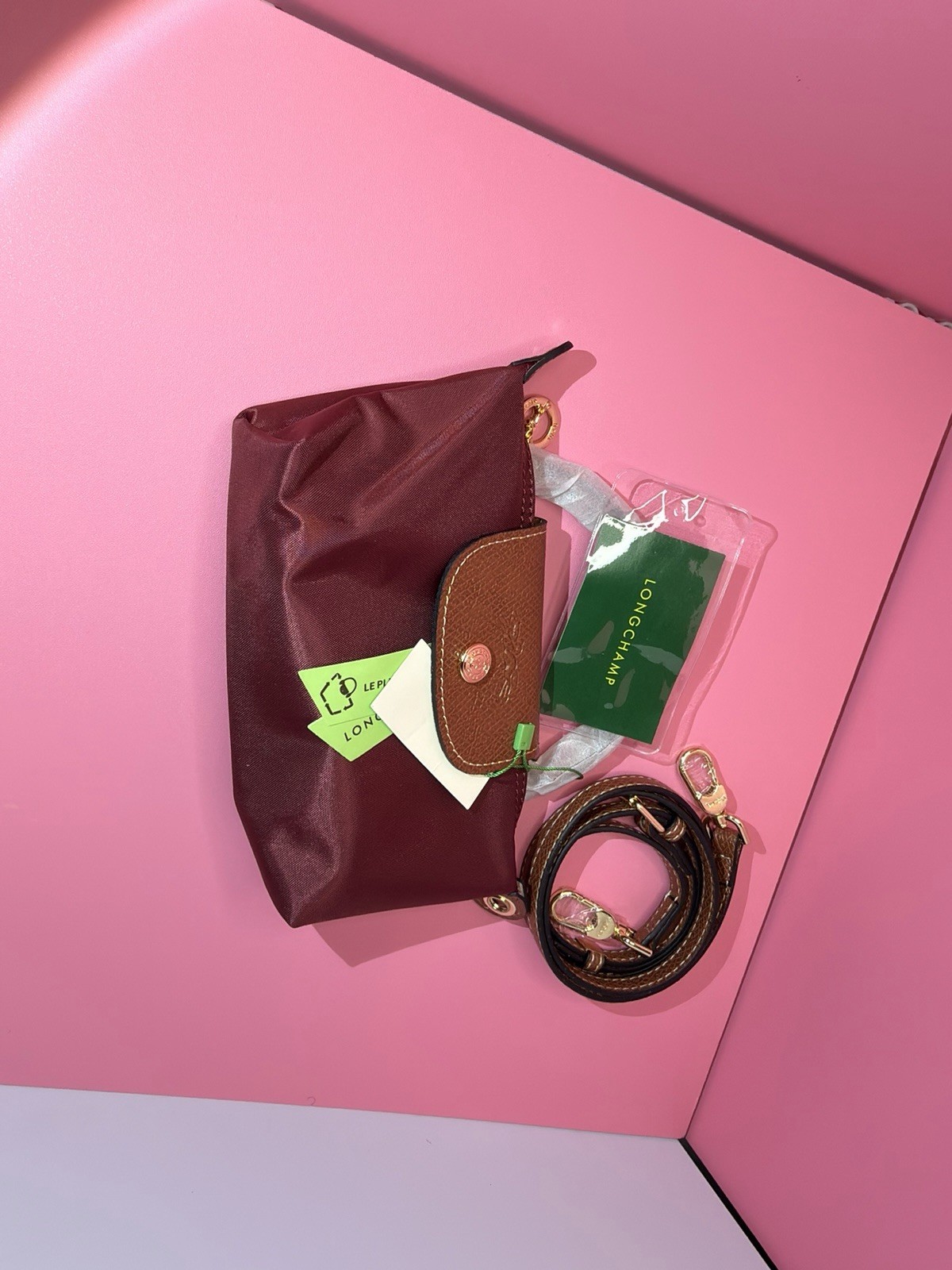 Longchamp Burgundy Small Top Handle Bag Zip Snap w/ Adjustable Detachable Strap