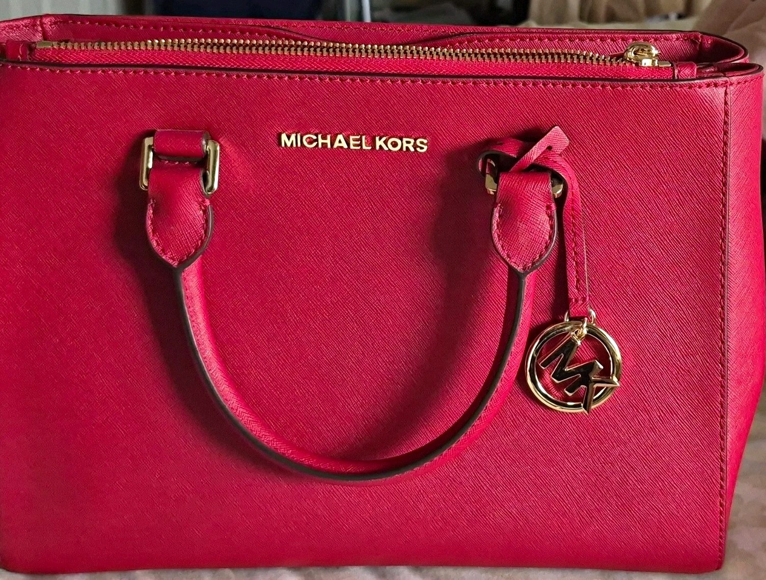 NEW Michael Kors Red Satchel Bag, 3 Compartments, Gold Hardware.