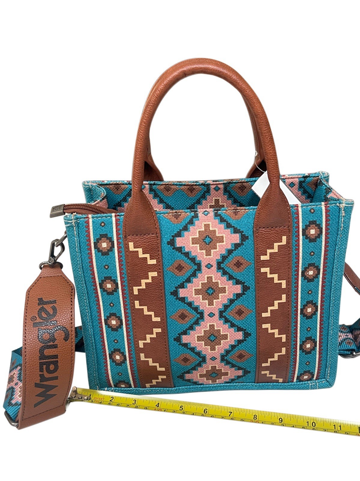 Wrangler Southwestern Aztec Print Canvas Tote Crossbody Bag Turquoise