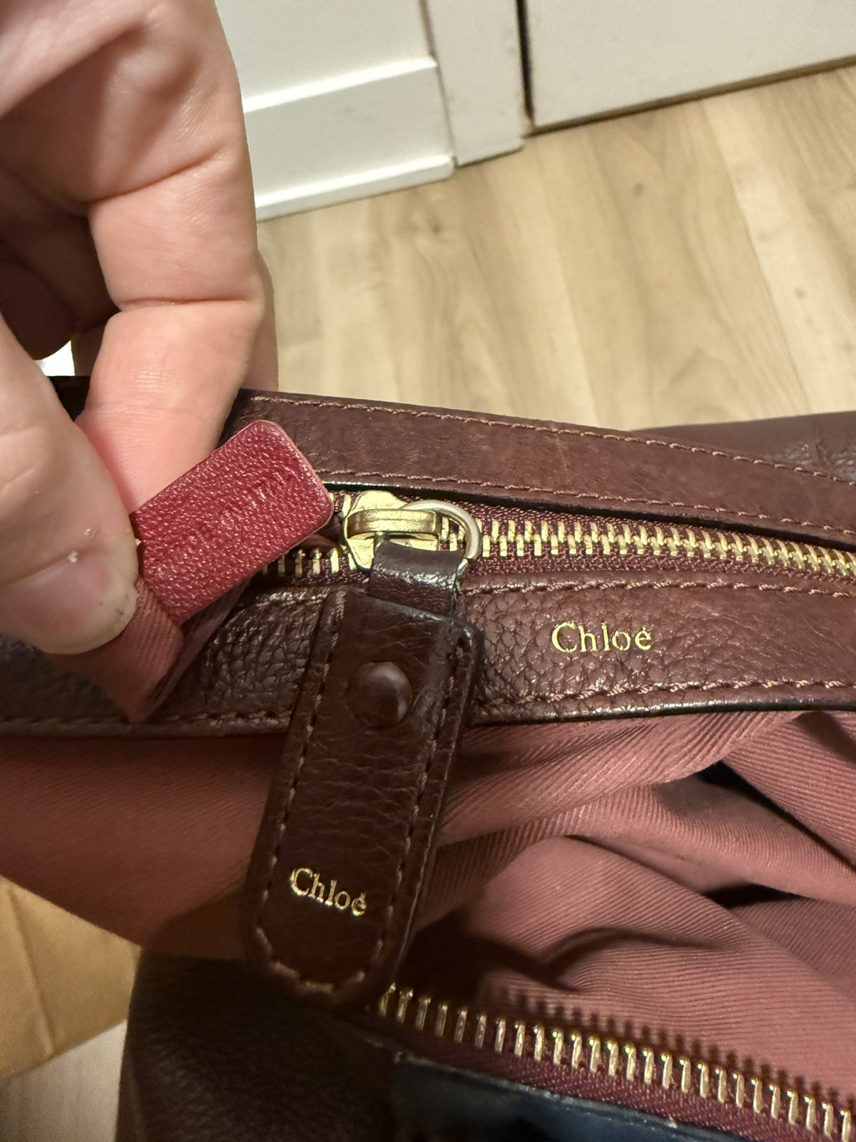 Authentic – Chloe Héloïse – Two-Tone calfskin Leather Bag – Navy / Burgundy