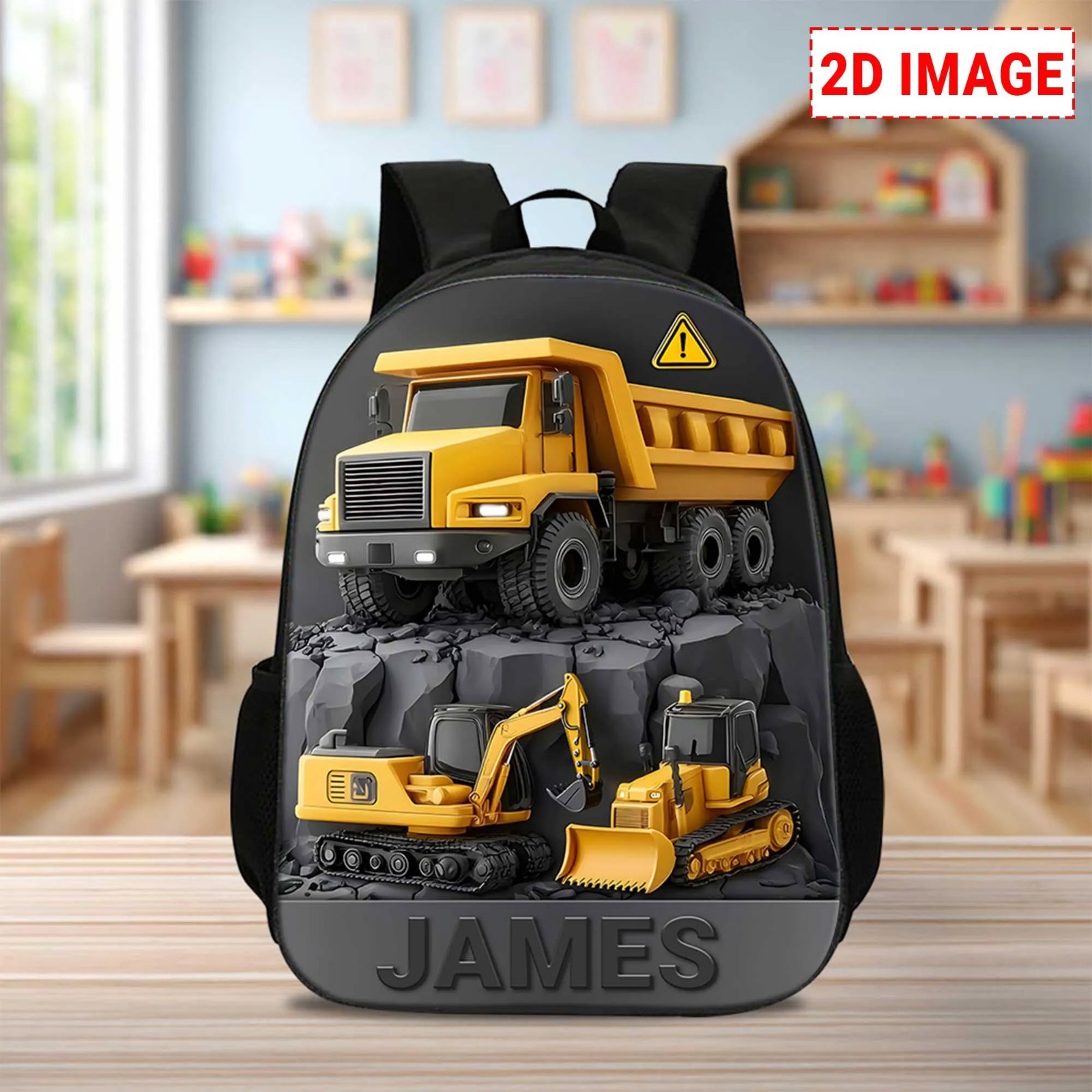 Custom Back To School Backpack Kids Excavator Truck Lunch Bag Construction Bag