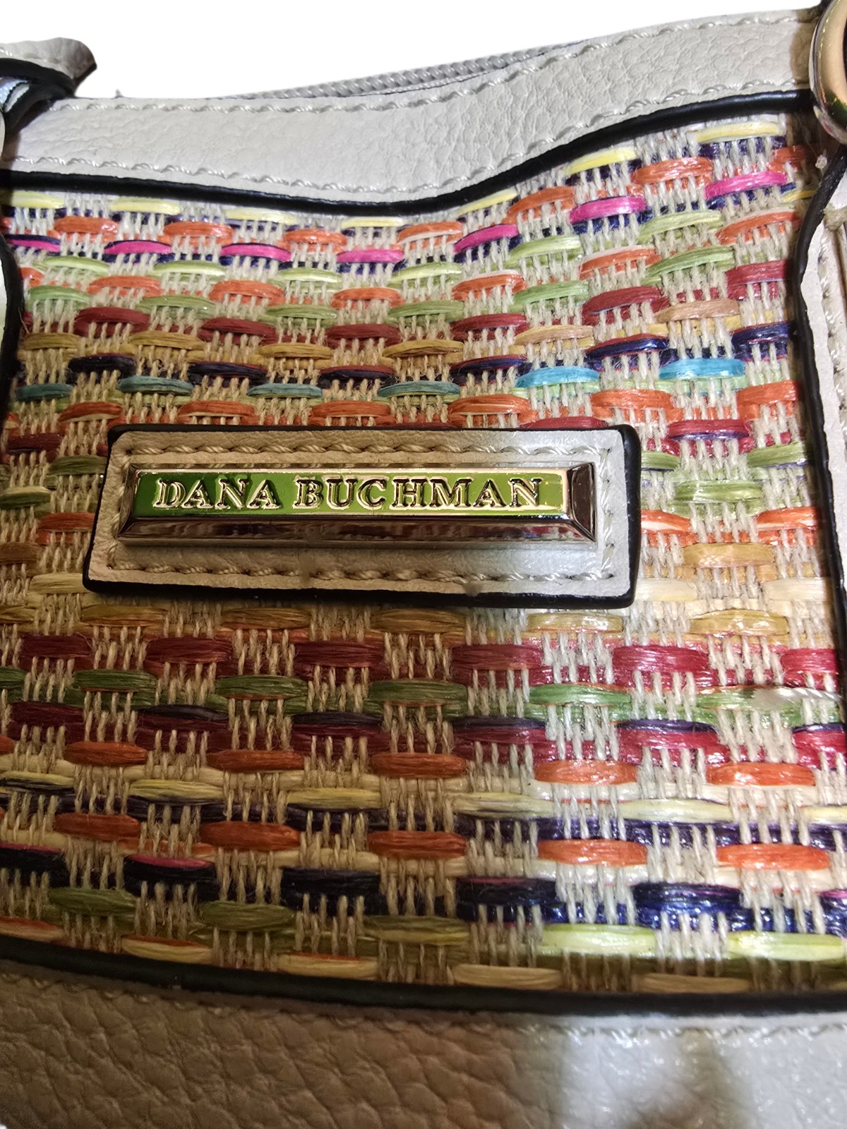 Dana Buchman Straw Weave Multi-color Satchel Crossbody Handbag Faux Leather EUC