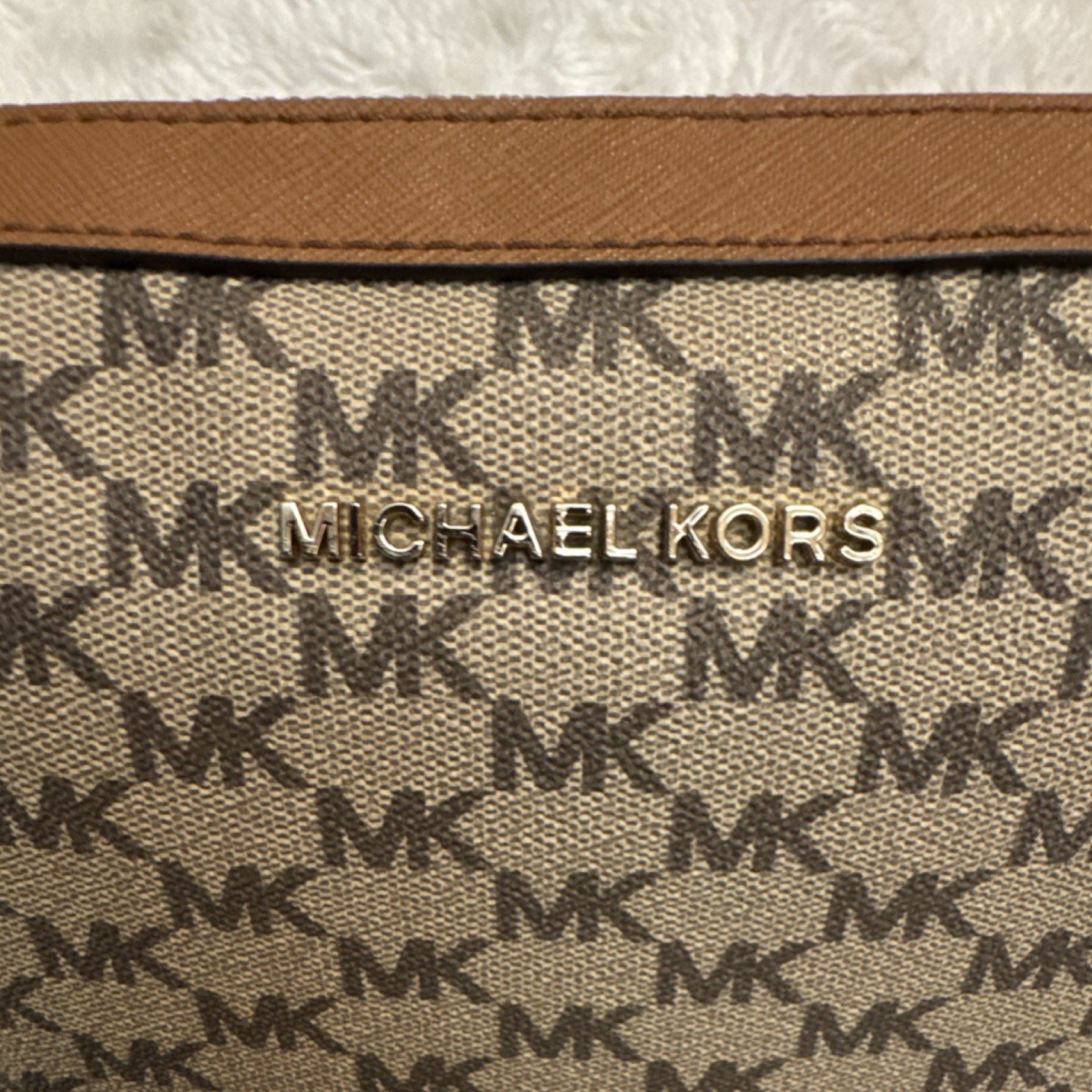 Michael Kors Brown Logo Chain Accent Shoulder Bag Gold Hardware Adjustable Women