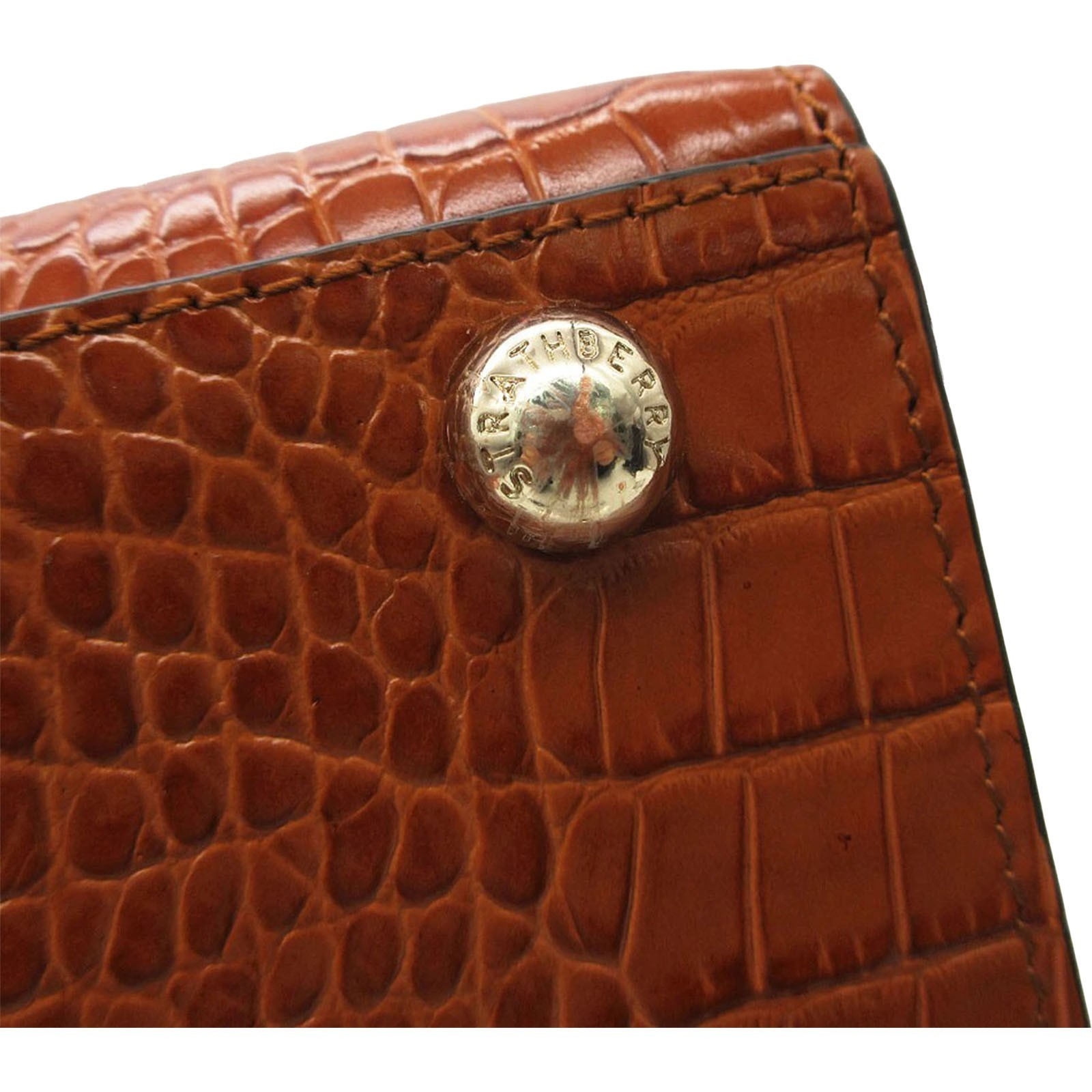 Strathberry Croc Embossed Leather Tote 2WAY Shoulder Handbag Brown Spain Auth