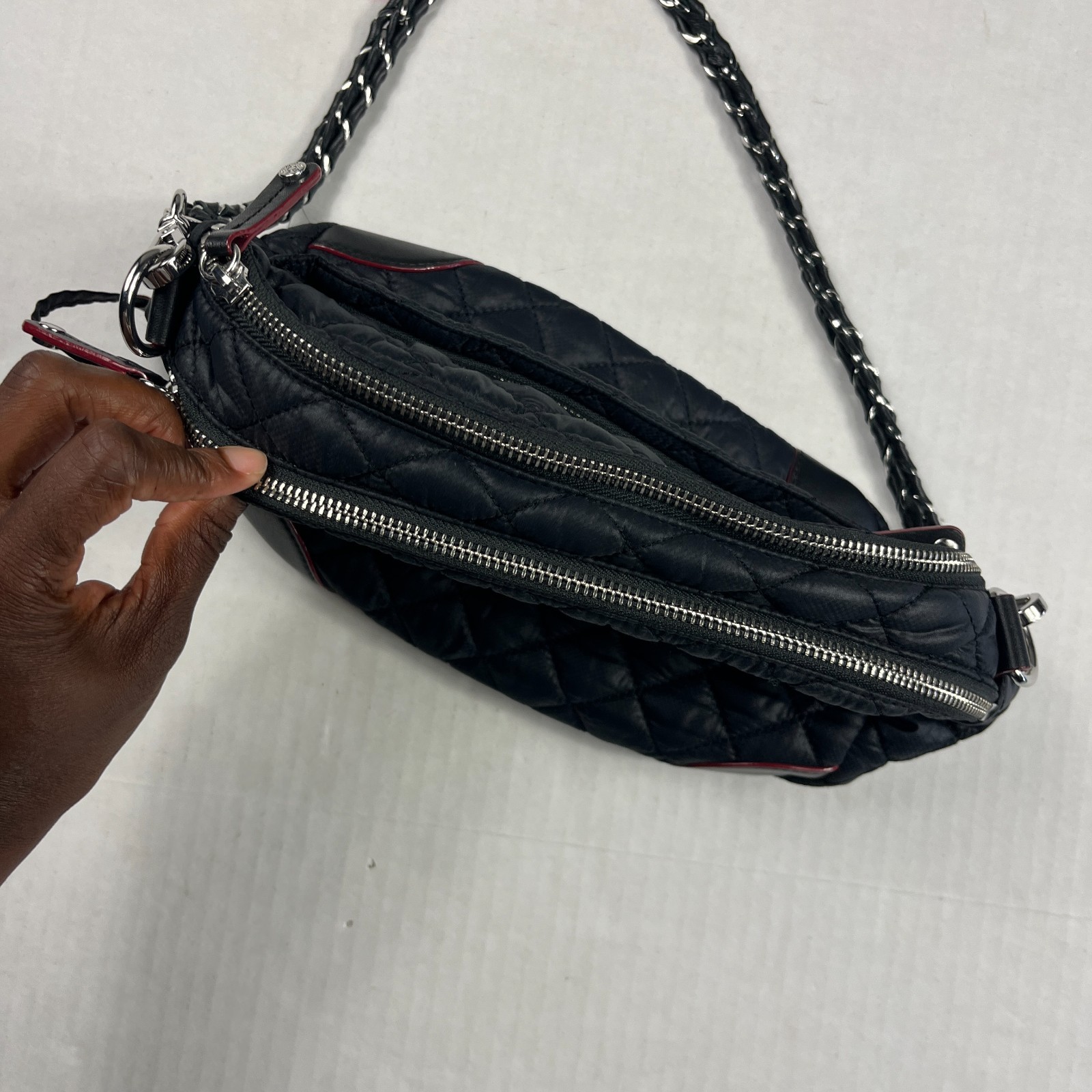 Mz Wallace Black Mini Crosby Purse Lightweight Quilted Zip Utility Durable Bag