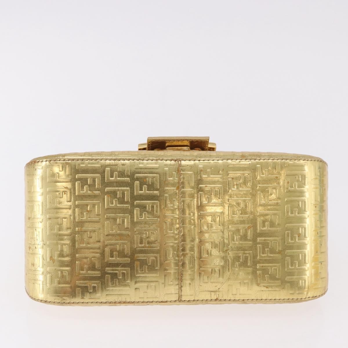 FENDI Zucchino Canvas Mamma Baguette Shoulder Bag Leather Gold Auth 184388M