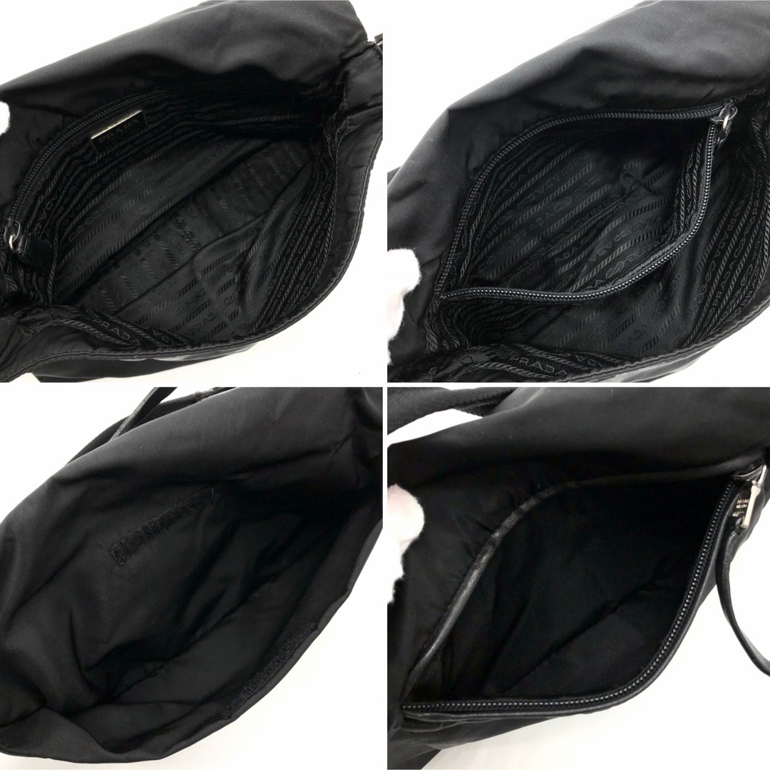 PRADA Shoulder bag Nylon Leather Black triangle logo Size: W:11.4 × H:5.9 in.