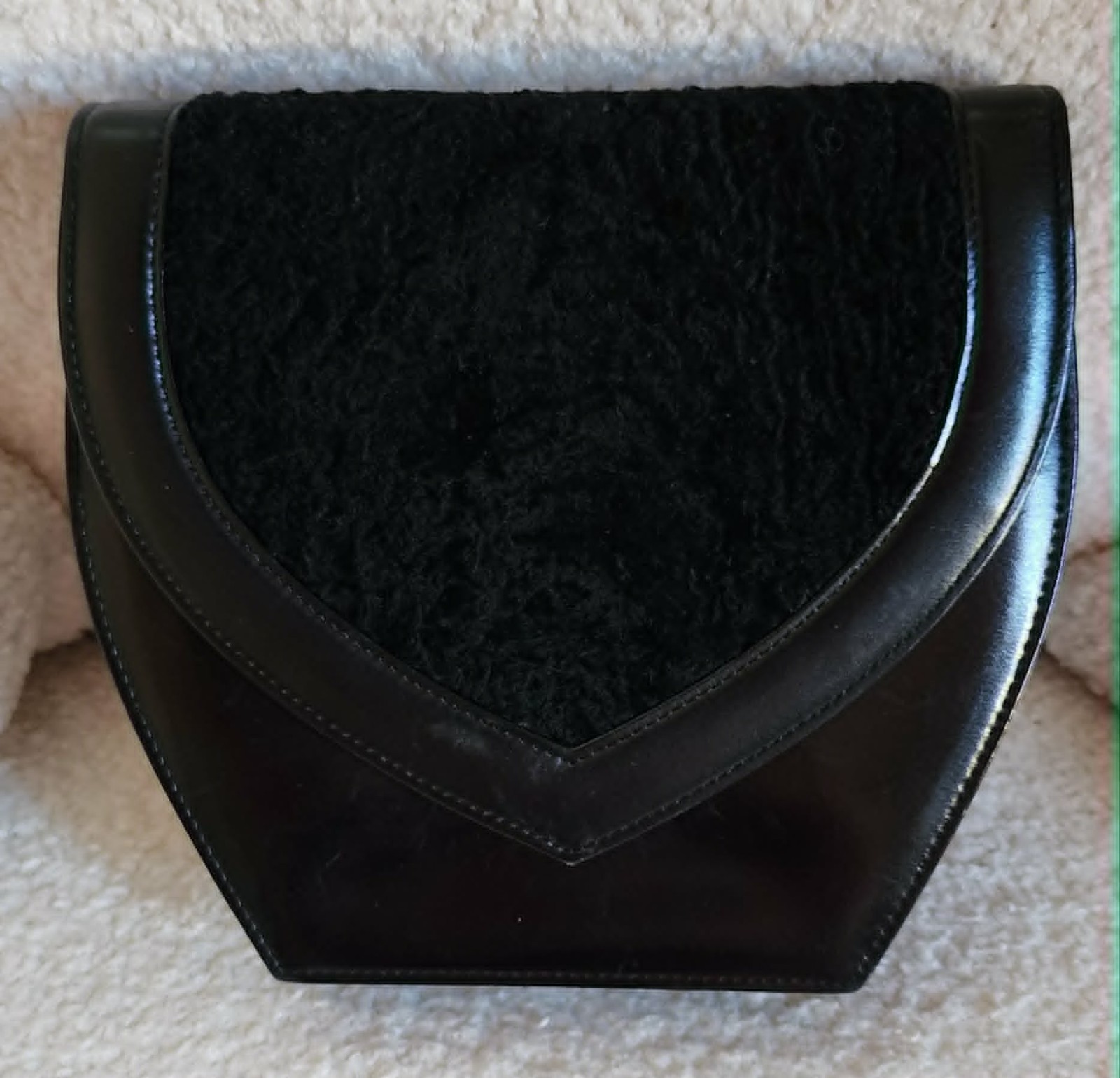 Rare Vintage Preloved Yves Saint Laurent YSL Black Leather & Fur Shoulder Bag