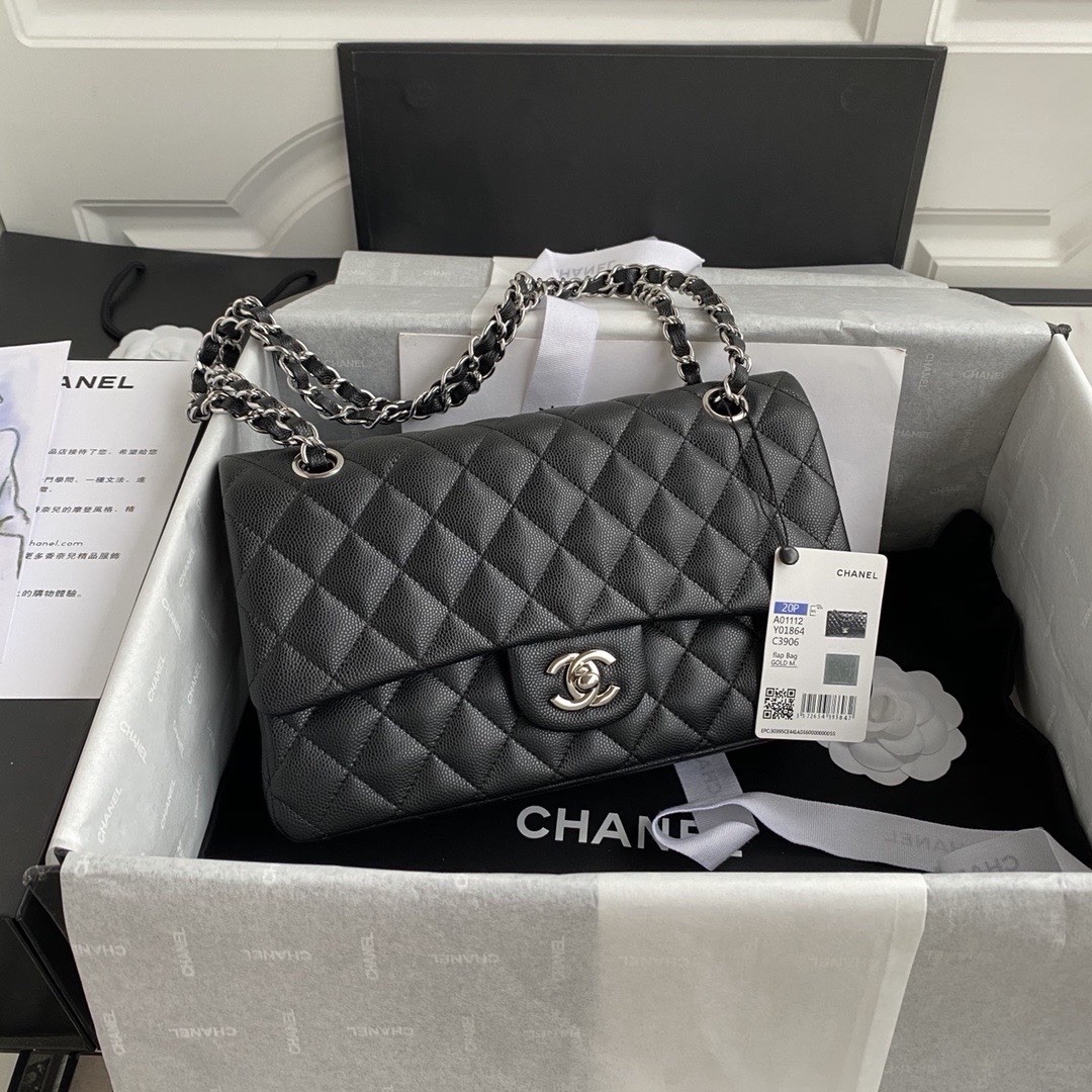 Chanel Classic Flap Bag in black quilted caviar leather