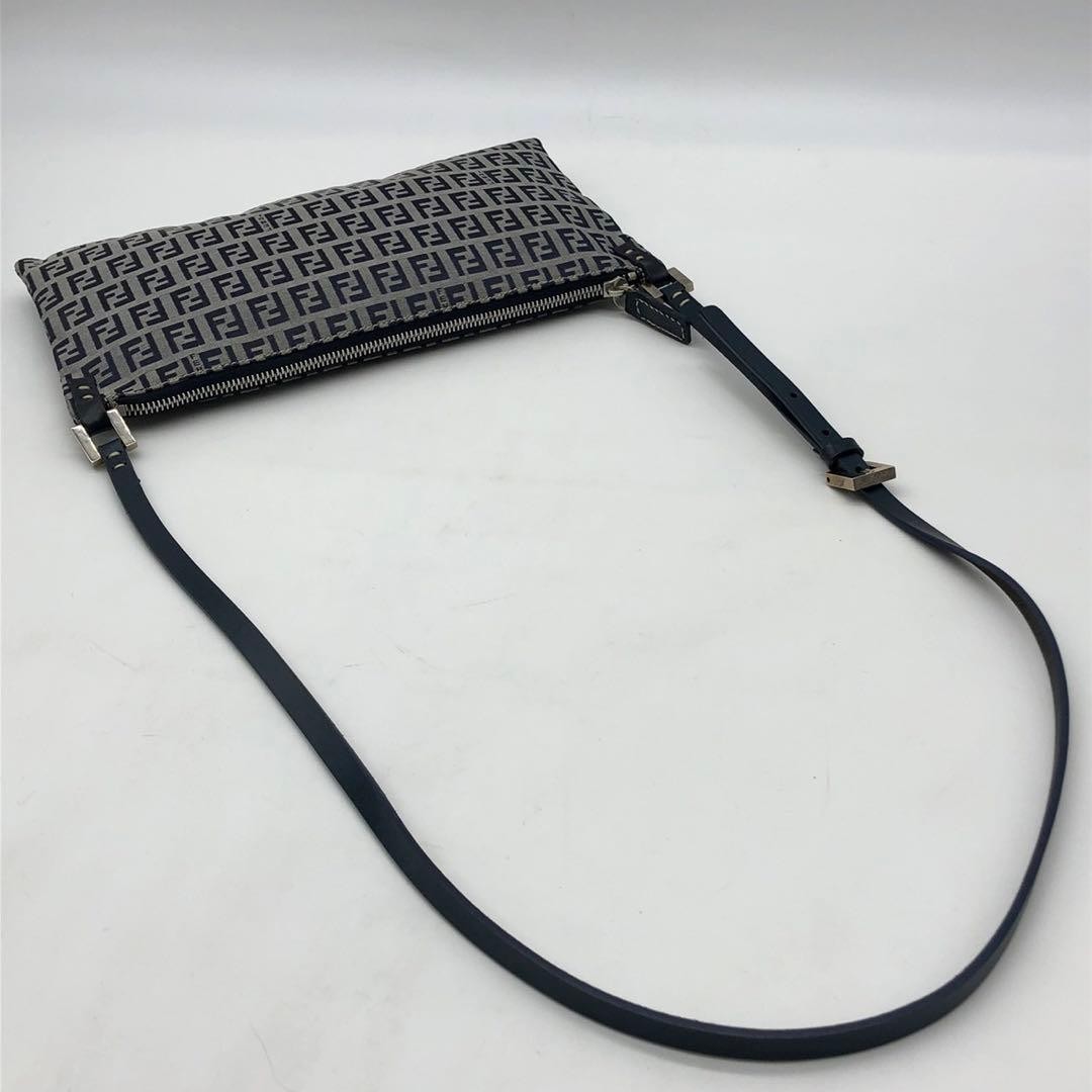 Fendi Zucchino FF Canvas Leather Accessory Pochette Shoulder Bag Auth