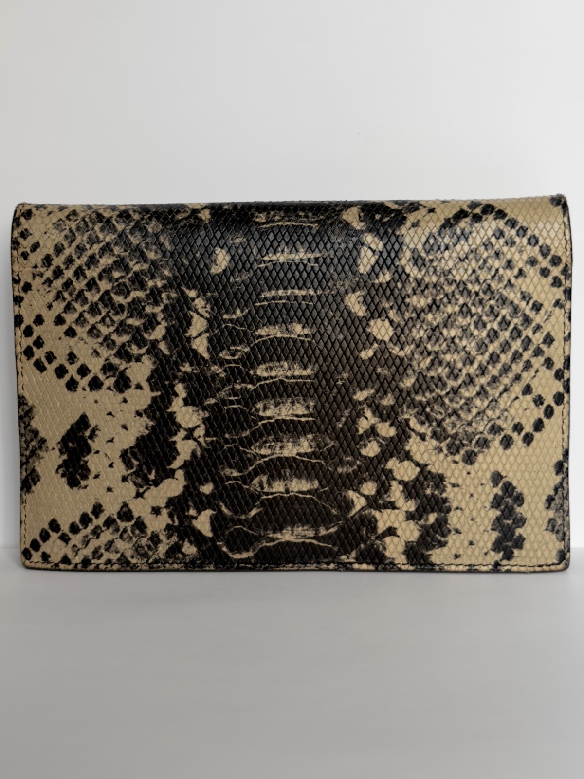 Saint Laurent Monogram WalletonChain, Embossed Python on Leather Black/White/Tan