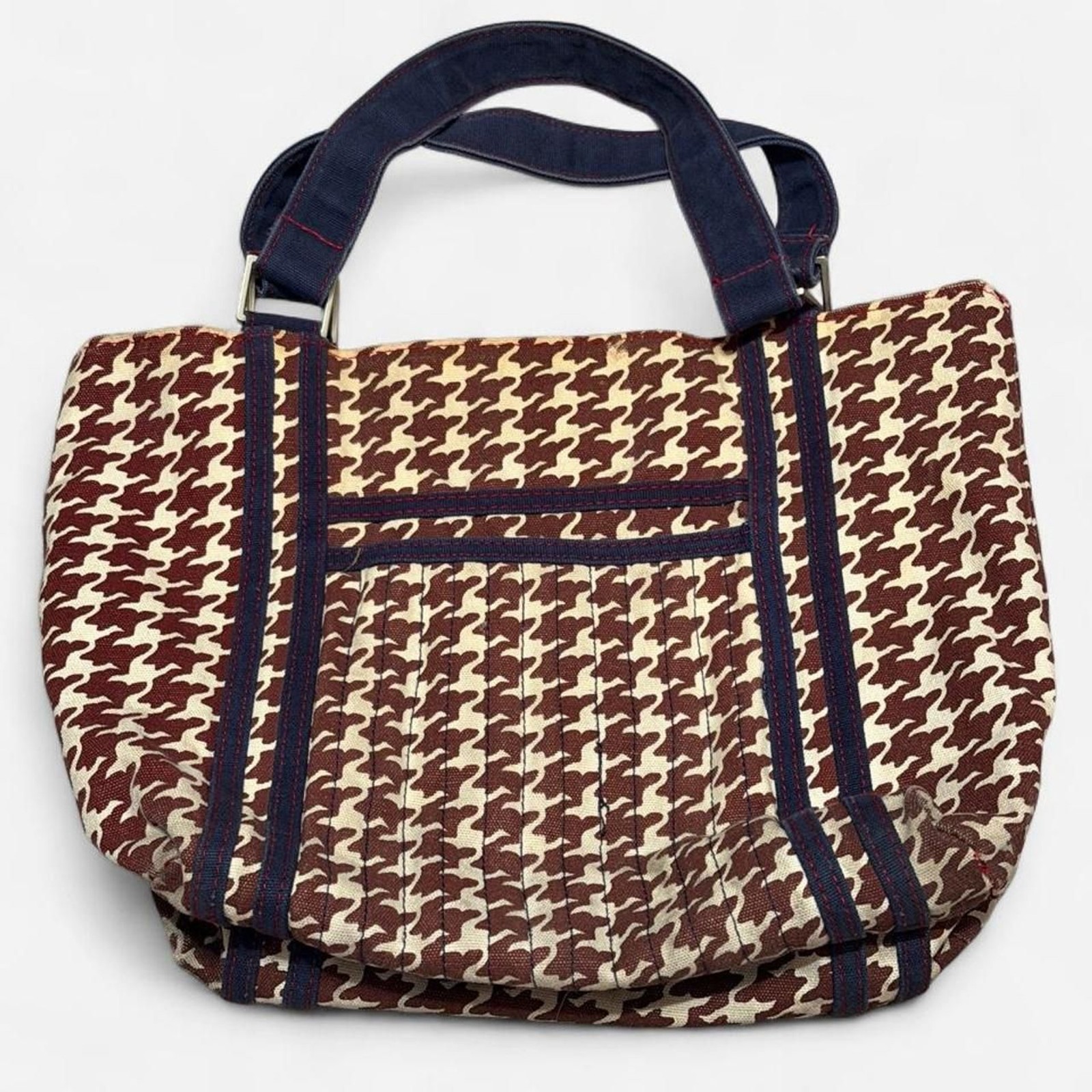 Long Bloom Brown Houndstooth Canvas Mini Tote Bag Y2K Prep VINTAGE Y2K