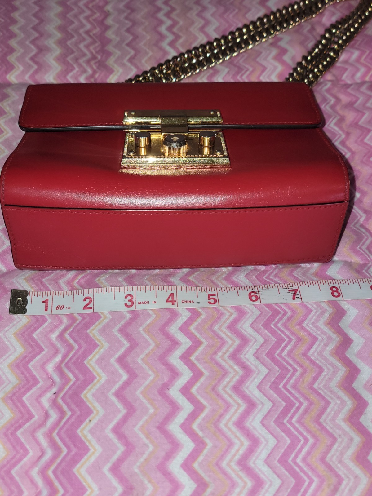 Gucci Padlock Small Red Leather Chain Shoulder Crossbody Bag Gold Hardware