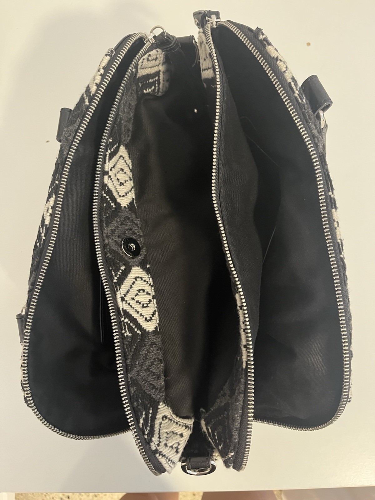 Audrey Brooke Black and White Handbag Distinct Geometric Woven Textile Purse
