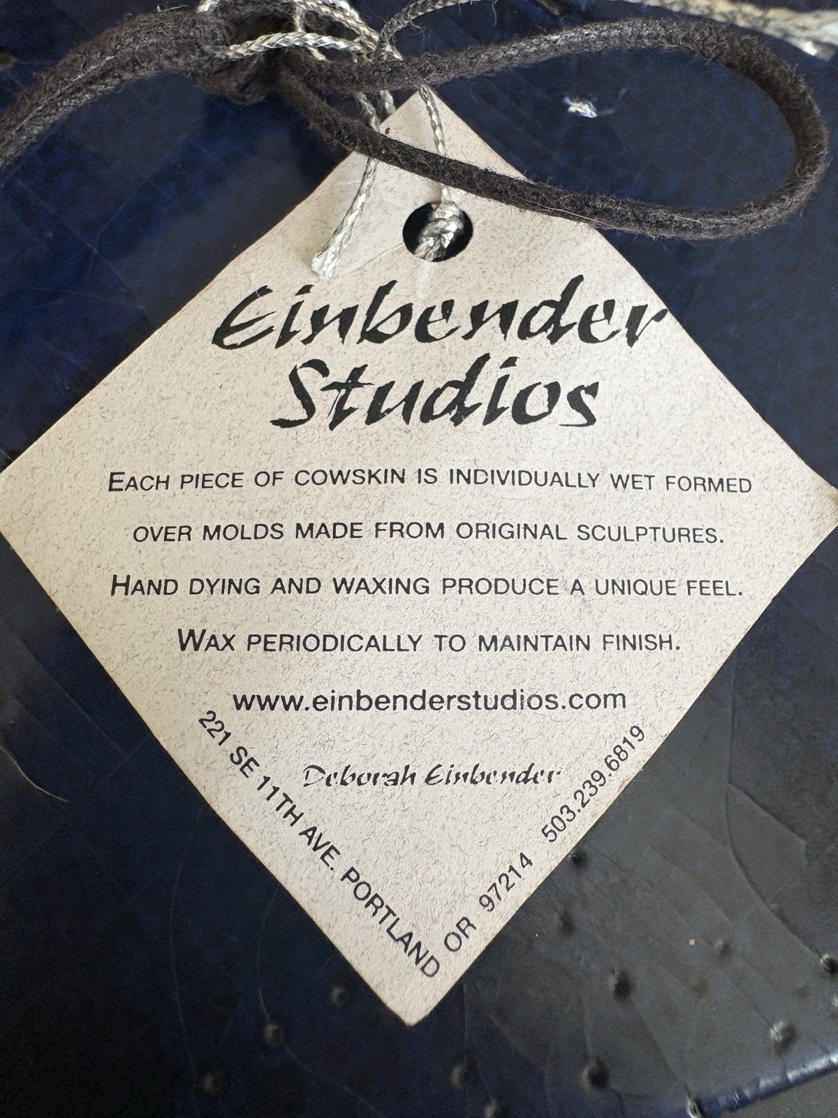 Signed Deborah Einbender Pursona Leather Face Drawstring Purse Wearable Art