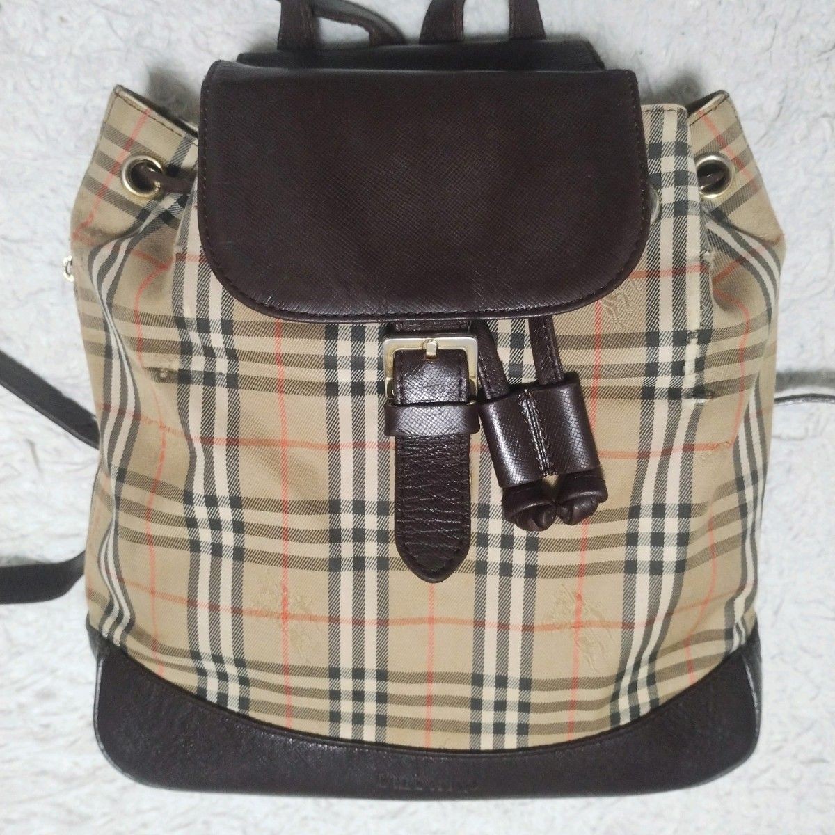 Burberry Nova Check Shadow Horse Canvas Leather Backpack Vintage Beige Brown