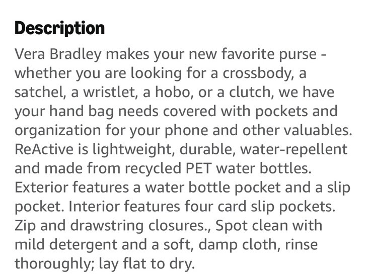 NWT: Vera Bradley Recycled Lighten Up Reactive Deluxe Water Bottle Crossbody