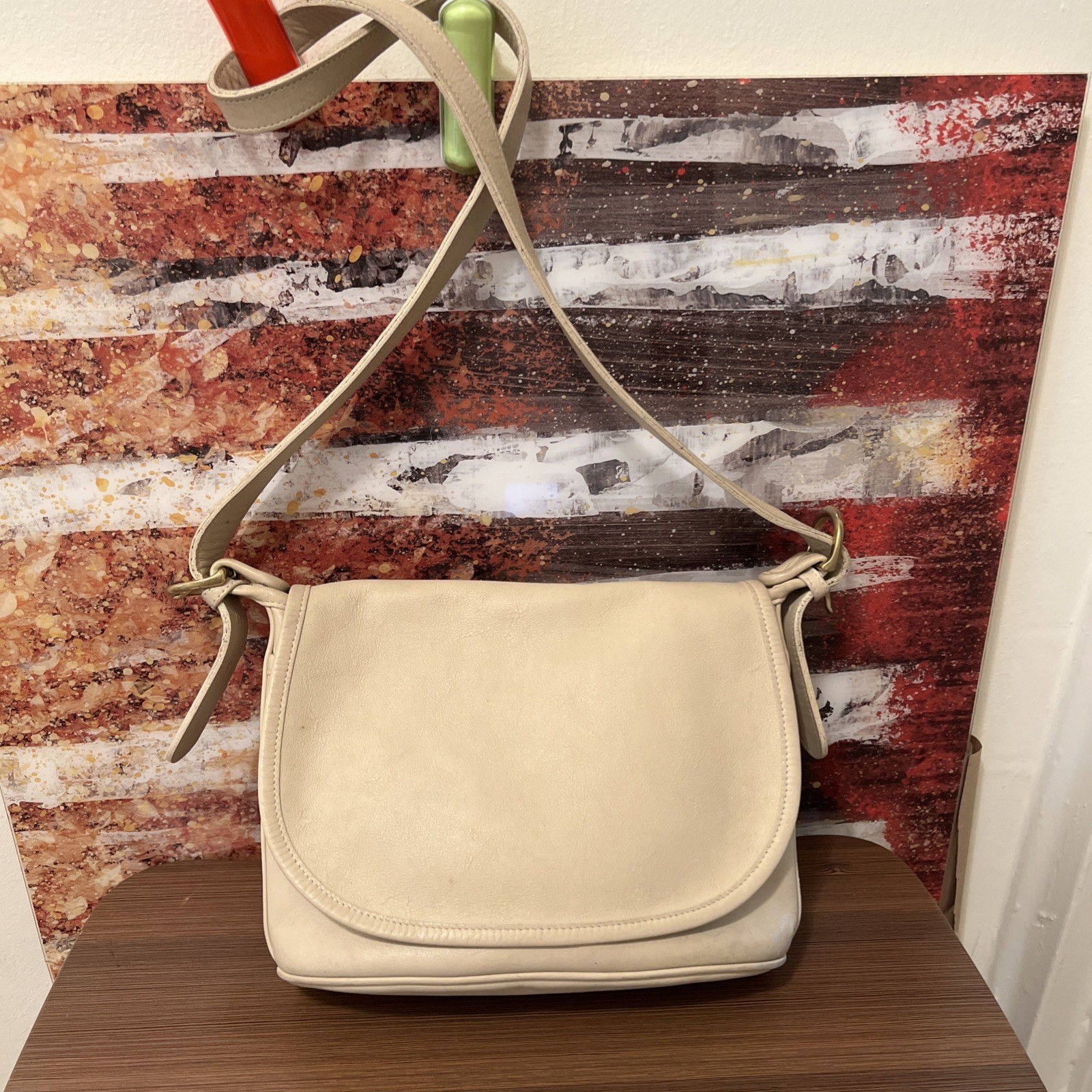 Coach Fletcher Crossbody #4150 Ivory Leather Flap Shoulder Bag Pouch Vintage