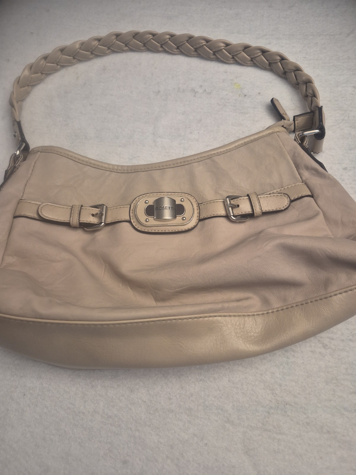 Rosetti Beige Solid Shoulder Bag Zip Closure Buckle Accent Front Zip Pocket