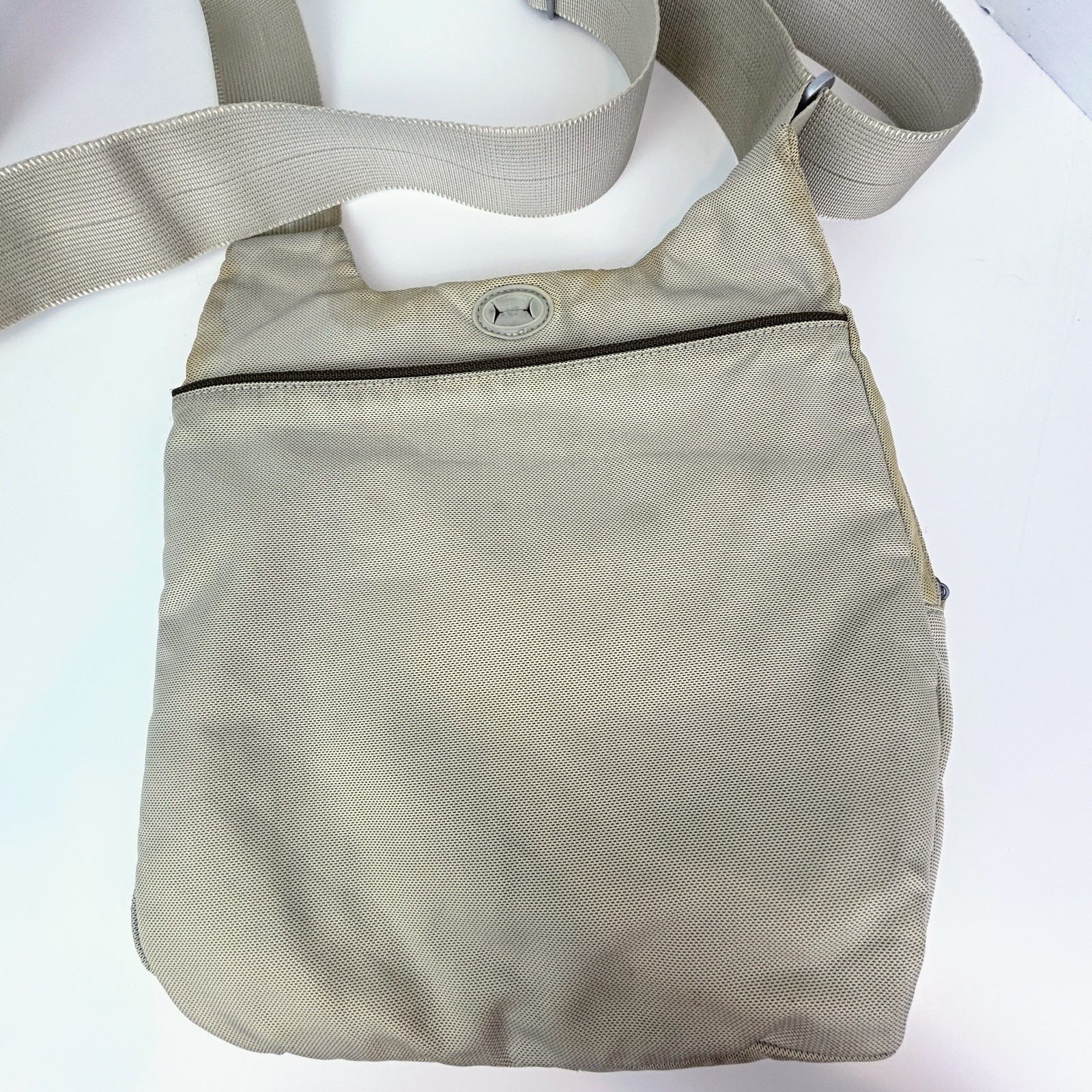 Tumi T Tech Flow Flap Crossbody Bag Nylon Beige Travel Handbag Messenger Purse