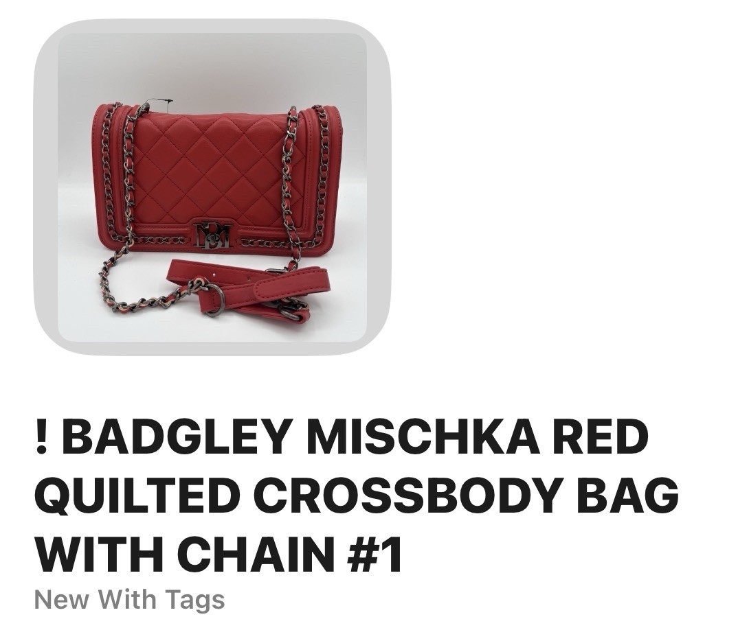 Badgley Mischka Red Quilted Crossbody Bag Chain Strap Silver Hardware Detach