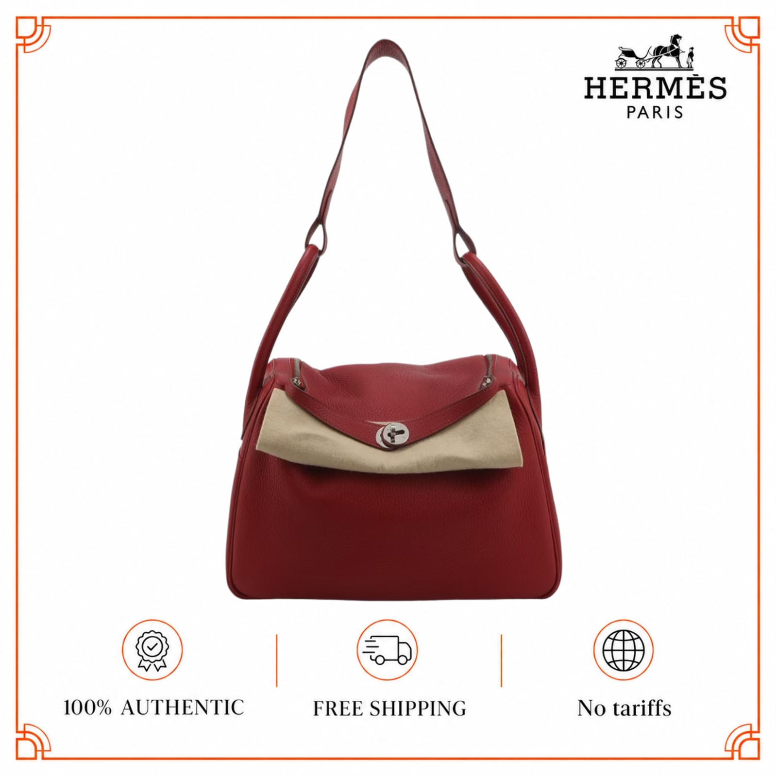Hermes Lindy 34 Rouge Casaque Q5 TC Leather Palladium HW Shoulder Bag Auth