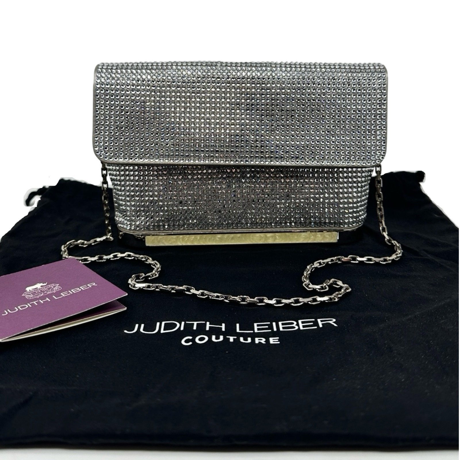 Judith Leiber Couture Crystal Clutch w/ Shoulder Chain Handcrafted Italy