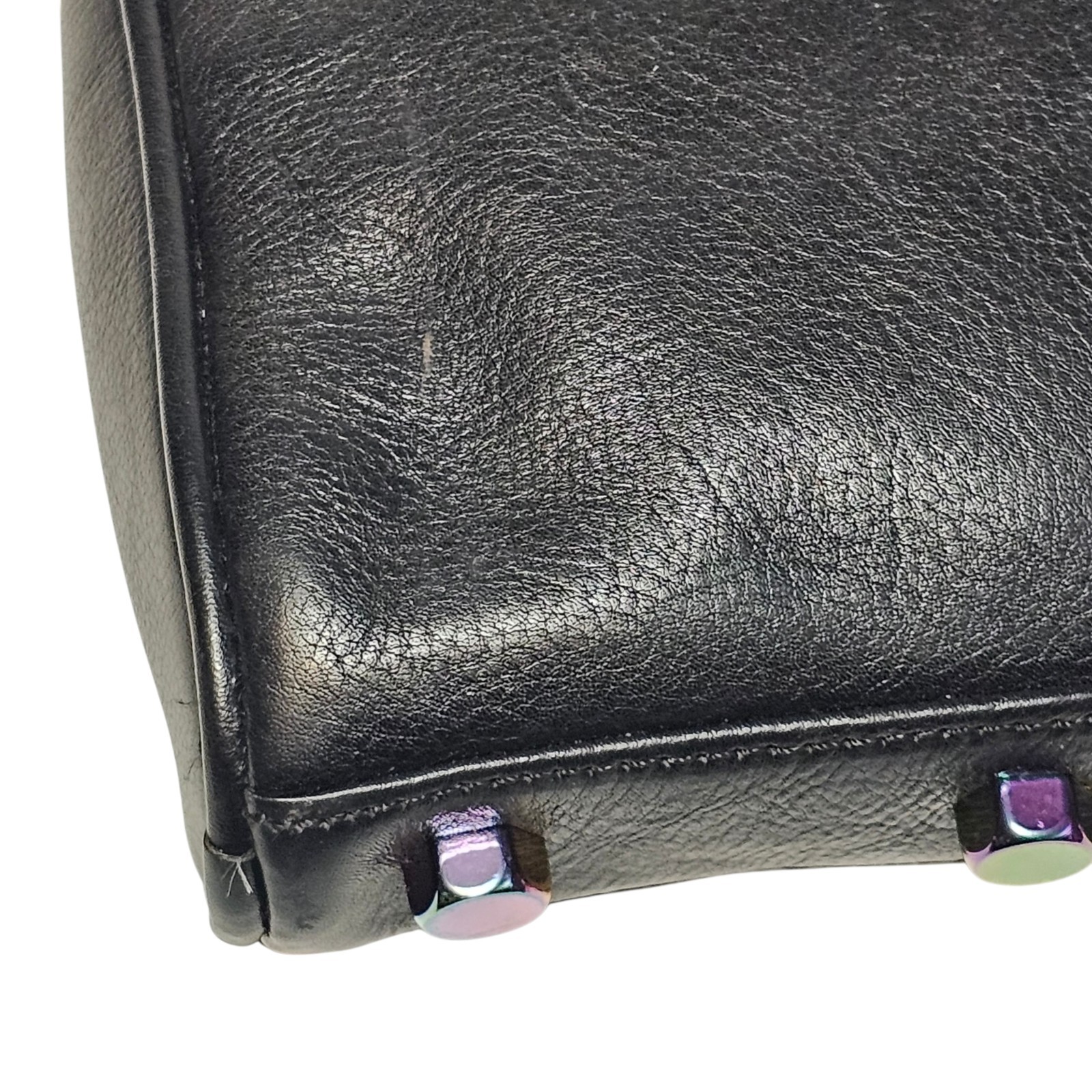 Rebecca Minkoff Mini MAC Crossbody Bag Black Leather Oil Slick Rainbow Hardware