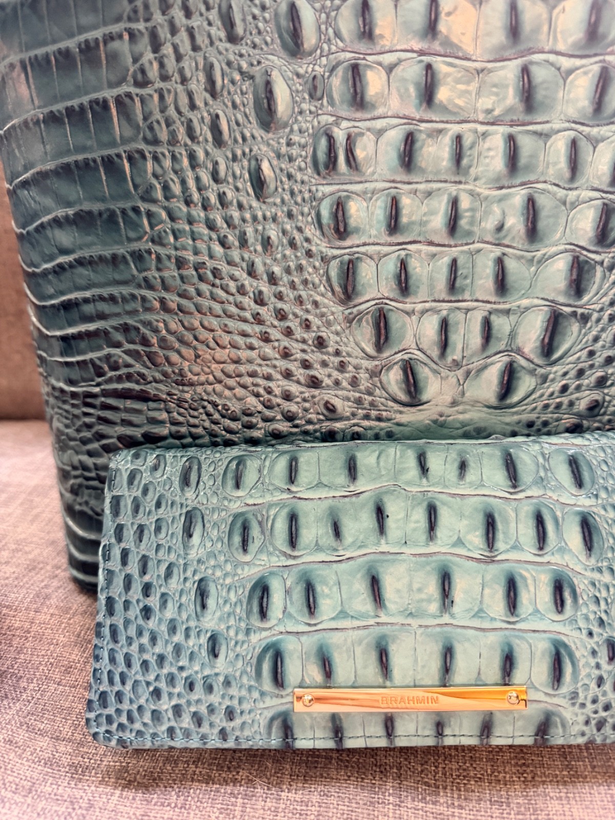 NEW Brahmin Large Duxberry Satchel Bottle Blue Ombre with Ady Wallet