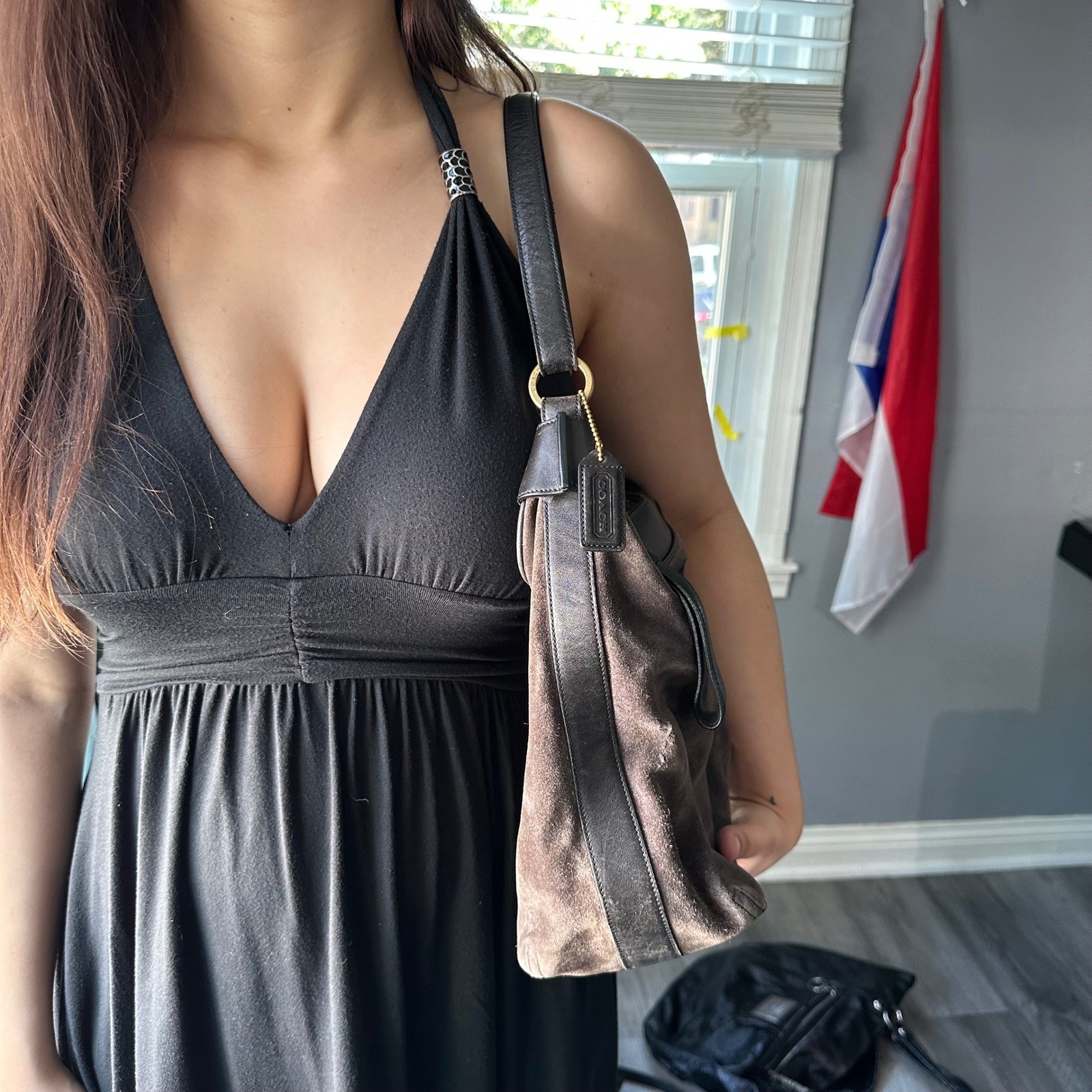 Vintage Coach Brown amanda Suede Leather Trim Hobo Shoulder Bag Purse rare