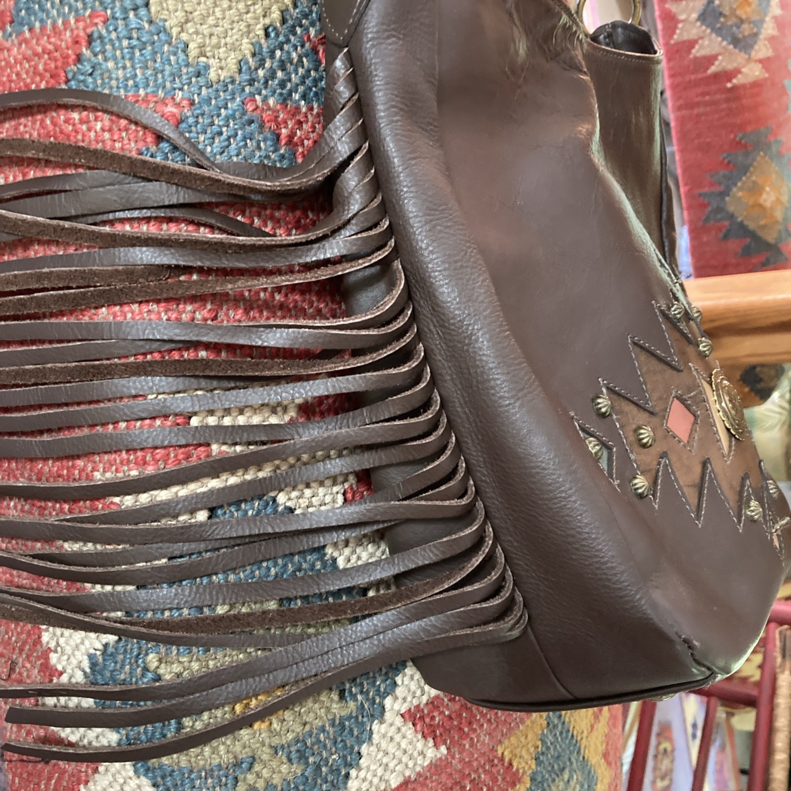 American West Dream Catcher Slouch Shoulder Bag Brown Leather Equestrian Style